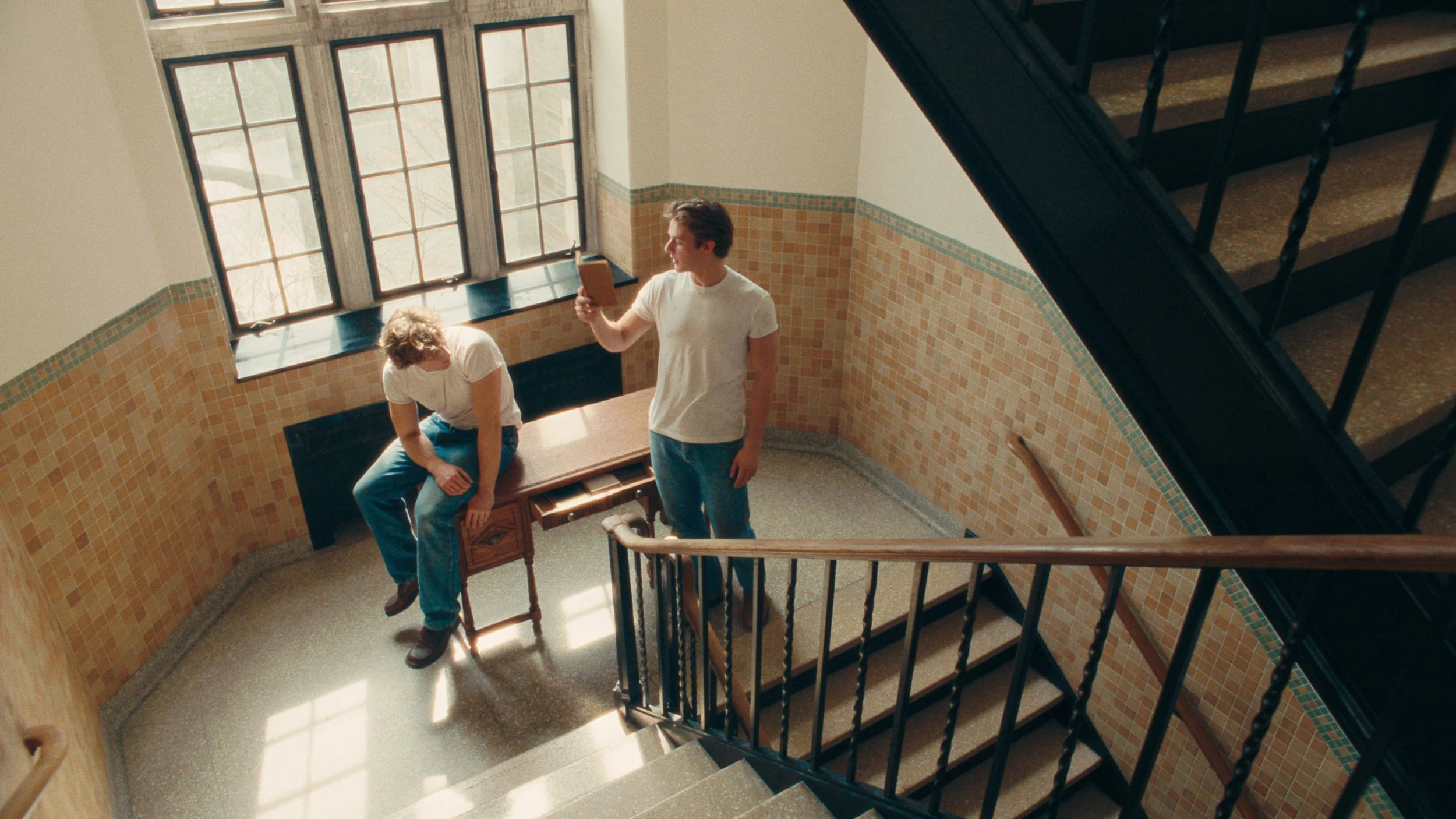 Vintage old 70s school stairwell