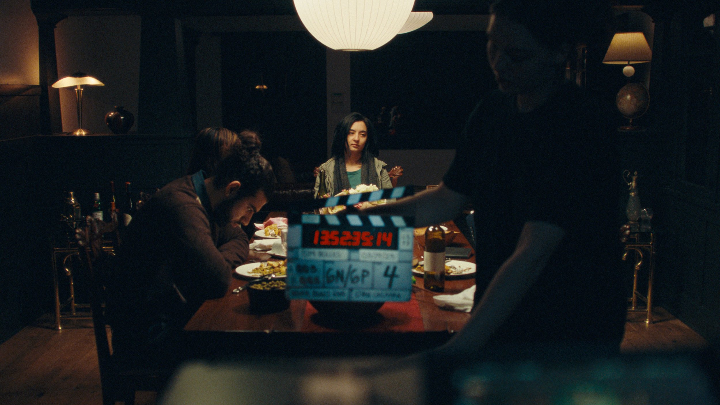 Movie set moody dinner table scene