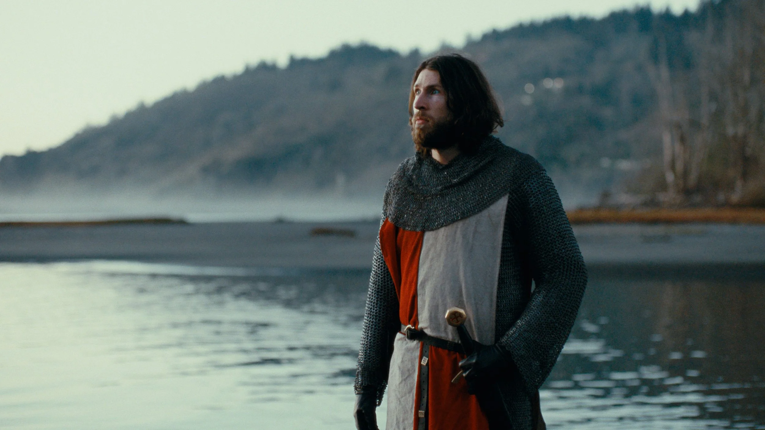 Medieval knight near a river
