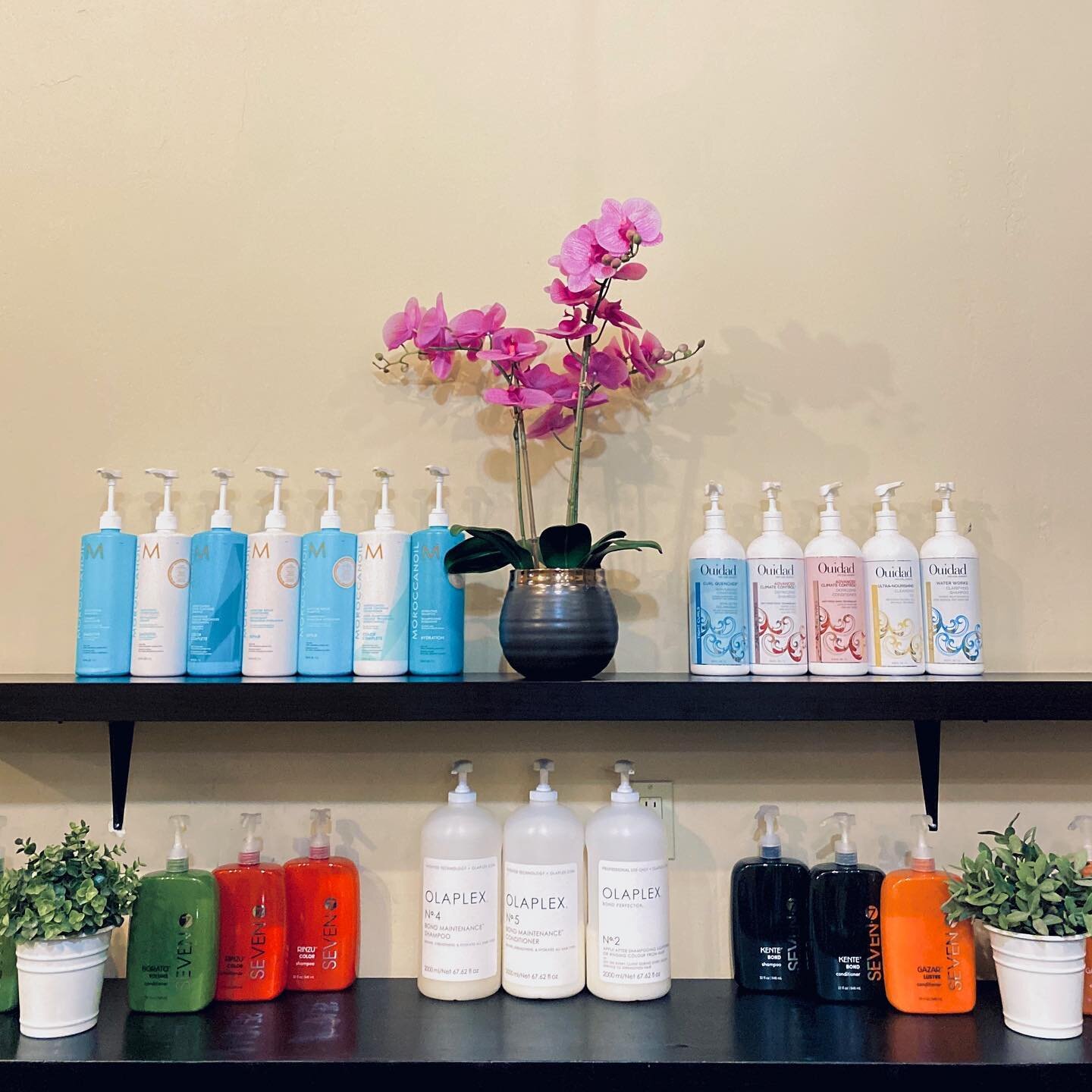 The best products ever. We love our #backbar #olaplex #sevenhaircare #ouidad #moroccanoil