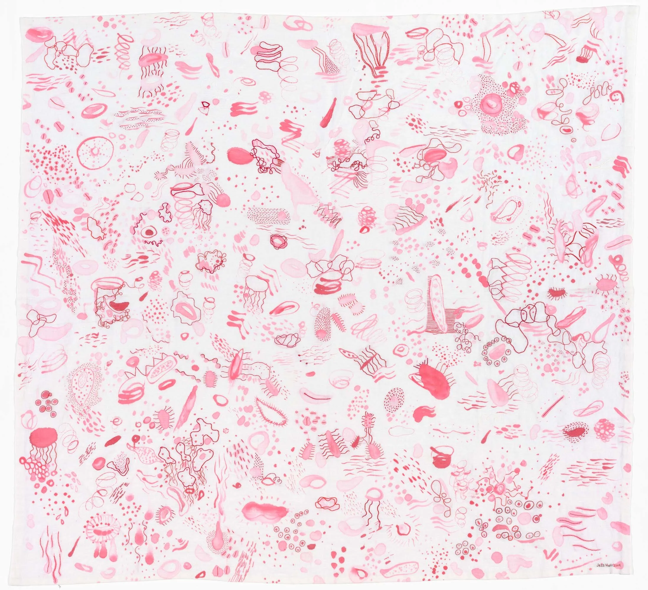 Amalgam, ink and embroidery on linen, 140cm x 155cm, 2019