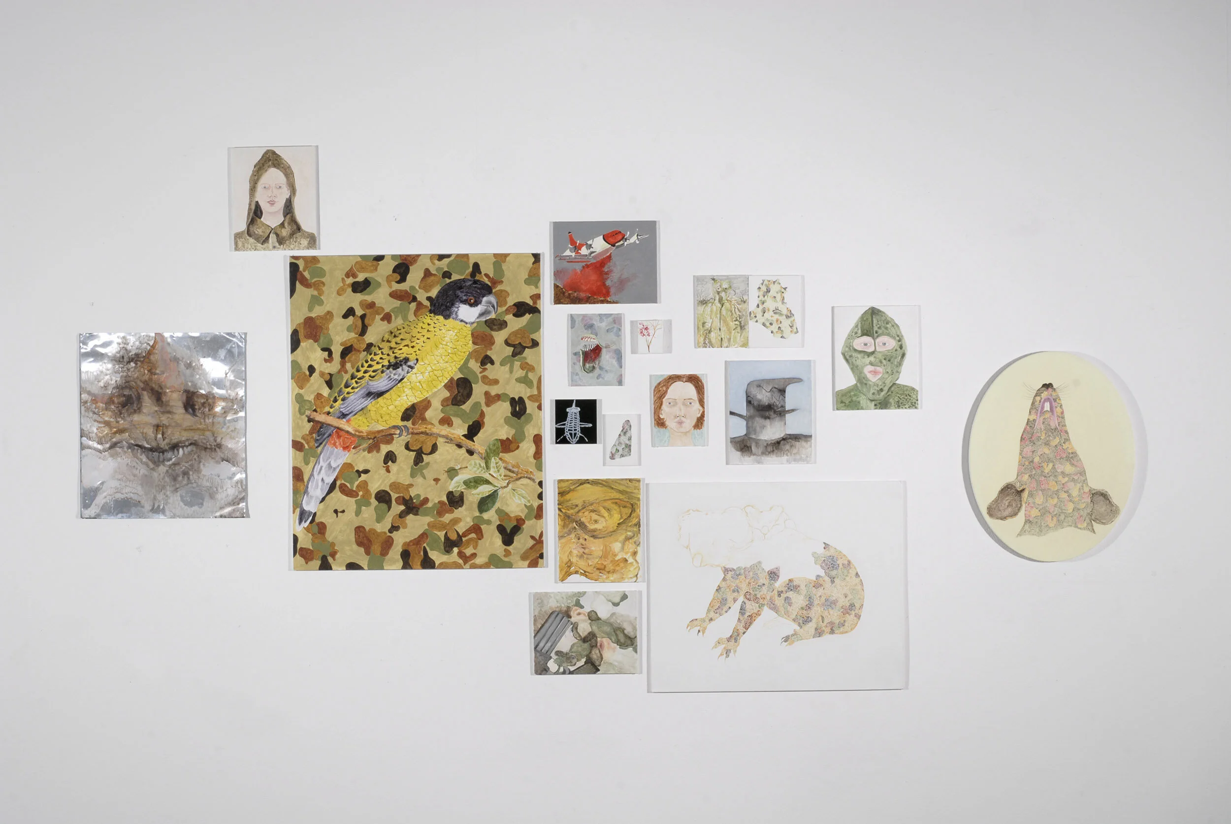 Camouflage Landscape 01 oil on canvas board, metal and perspex