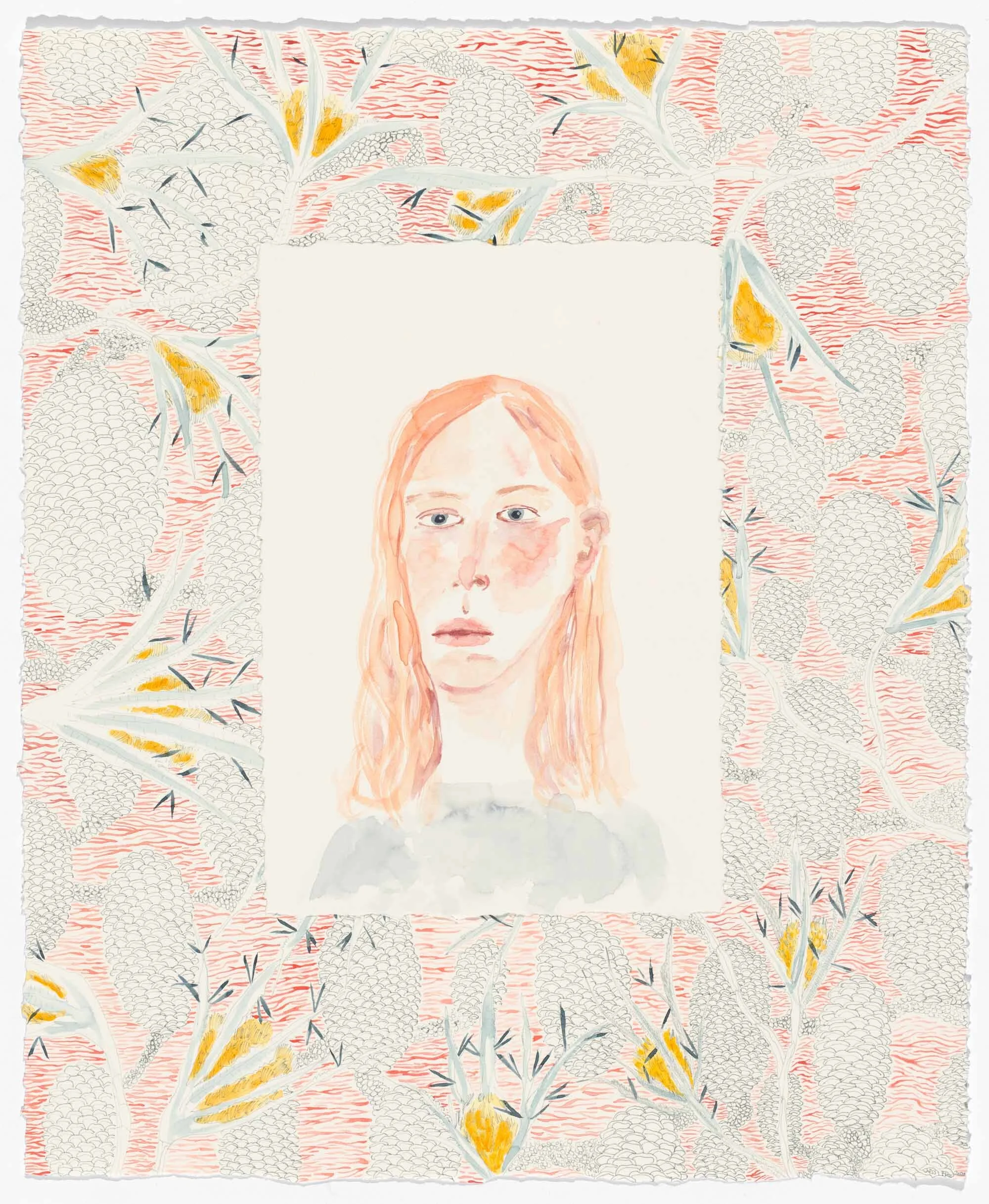 Botanical Self Portrait, ink and watercolour on paper, 50cm x 41cm, 2020.&nbsp;