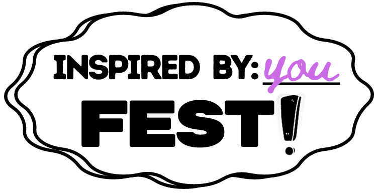 Text saying 'Inspired by: you FEST!' with 'you' in purple and a black exclamation mark inside a white speech bubble with a black outline.