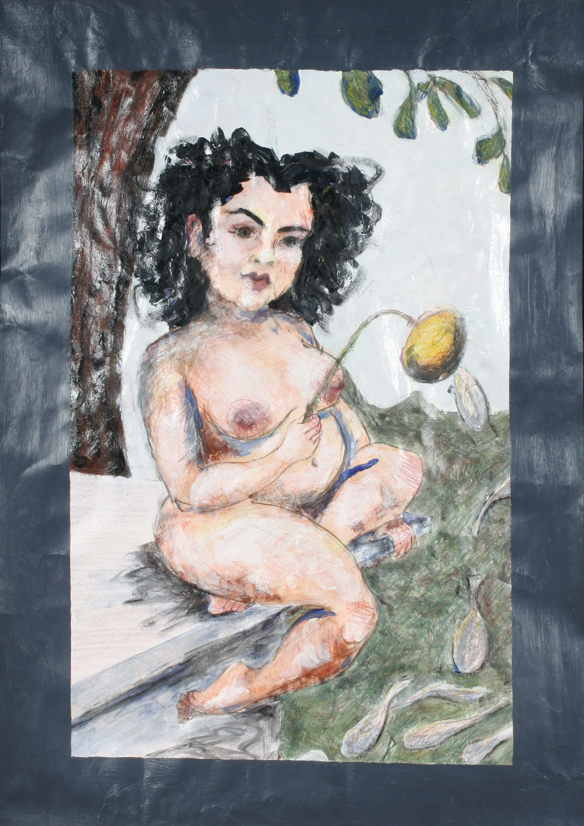 He Loves Me/Not (from Pages of a Diary);  
April 2005;  acrylic, charcoal, pencil crayon, oil stick/pastel, graphite on paper;  23” x 34.75” 