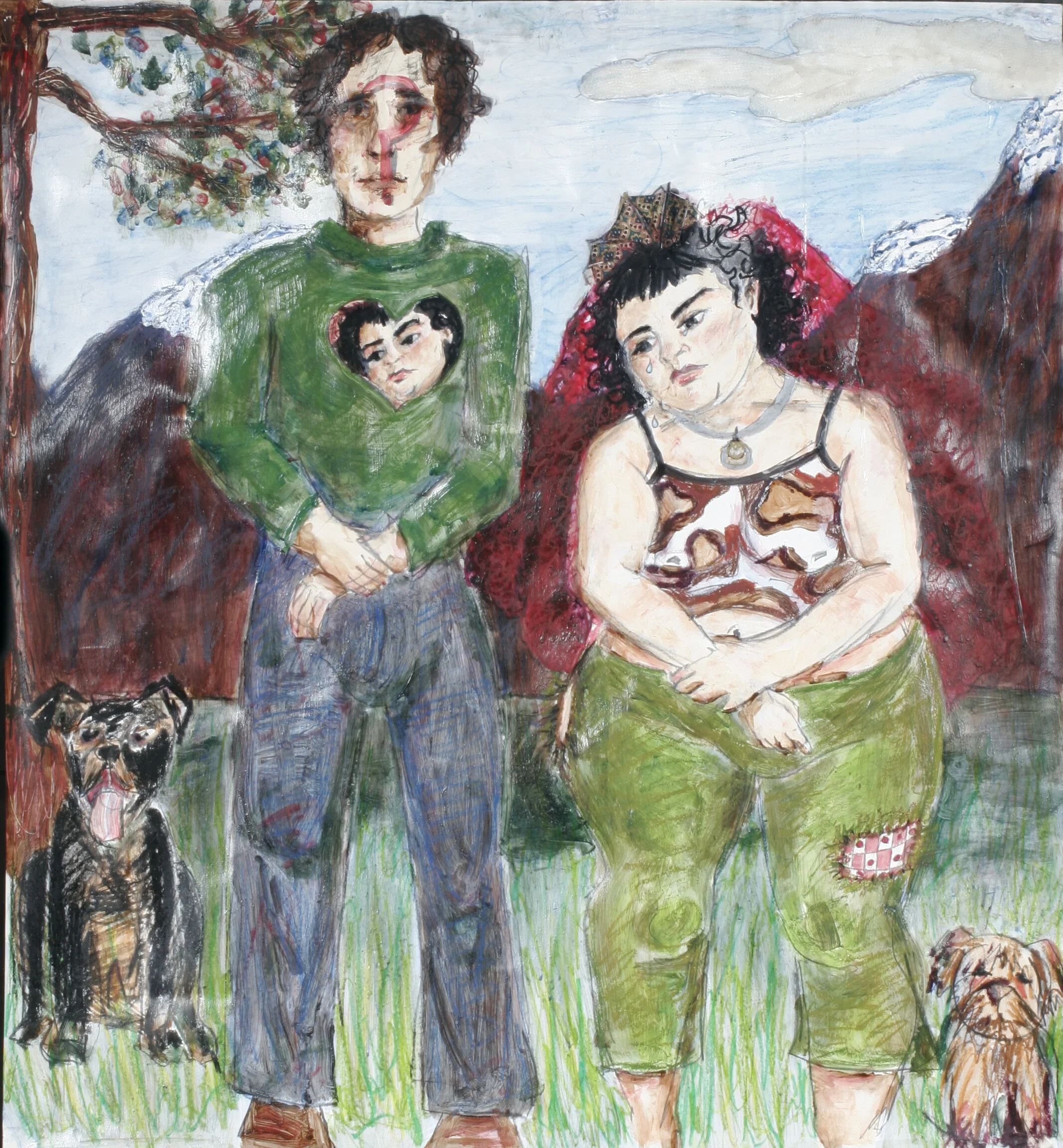 And What of Knights? (from Pages of a Diary);  
January 2004;  acrylic, charcoal, oil, pastel/stick fabric on paper;  38” x 41”
