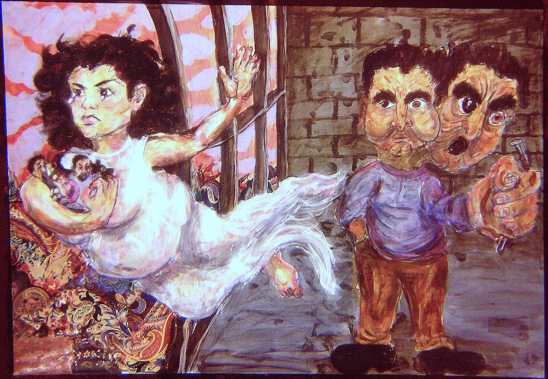 Daughter of Gemini (from Pages of a Diary);  2005;  acrylic, charcoal, wallpaper, oil stick on paper;  31.75” x 43.5” 