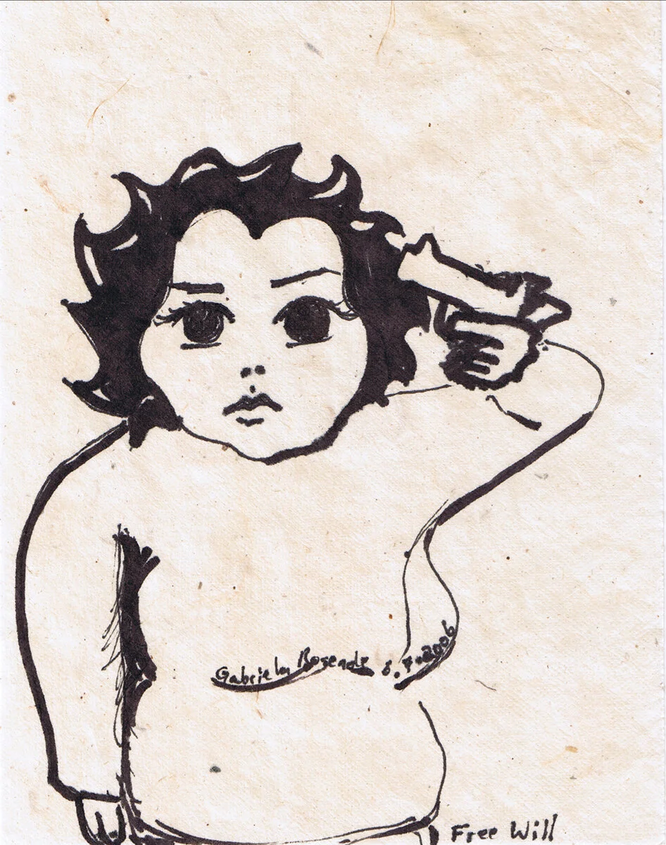Free Will (from Pages of a Sketchbook);  
June 2006;  Ink on raw paper