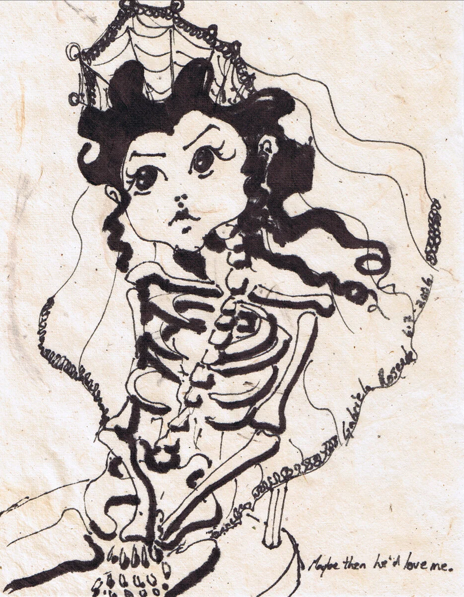 Maybe Then He'd Love me (from Pages of a Sketchbook);  June 2006;  Ink on raw paper