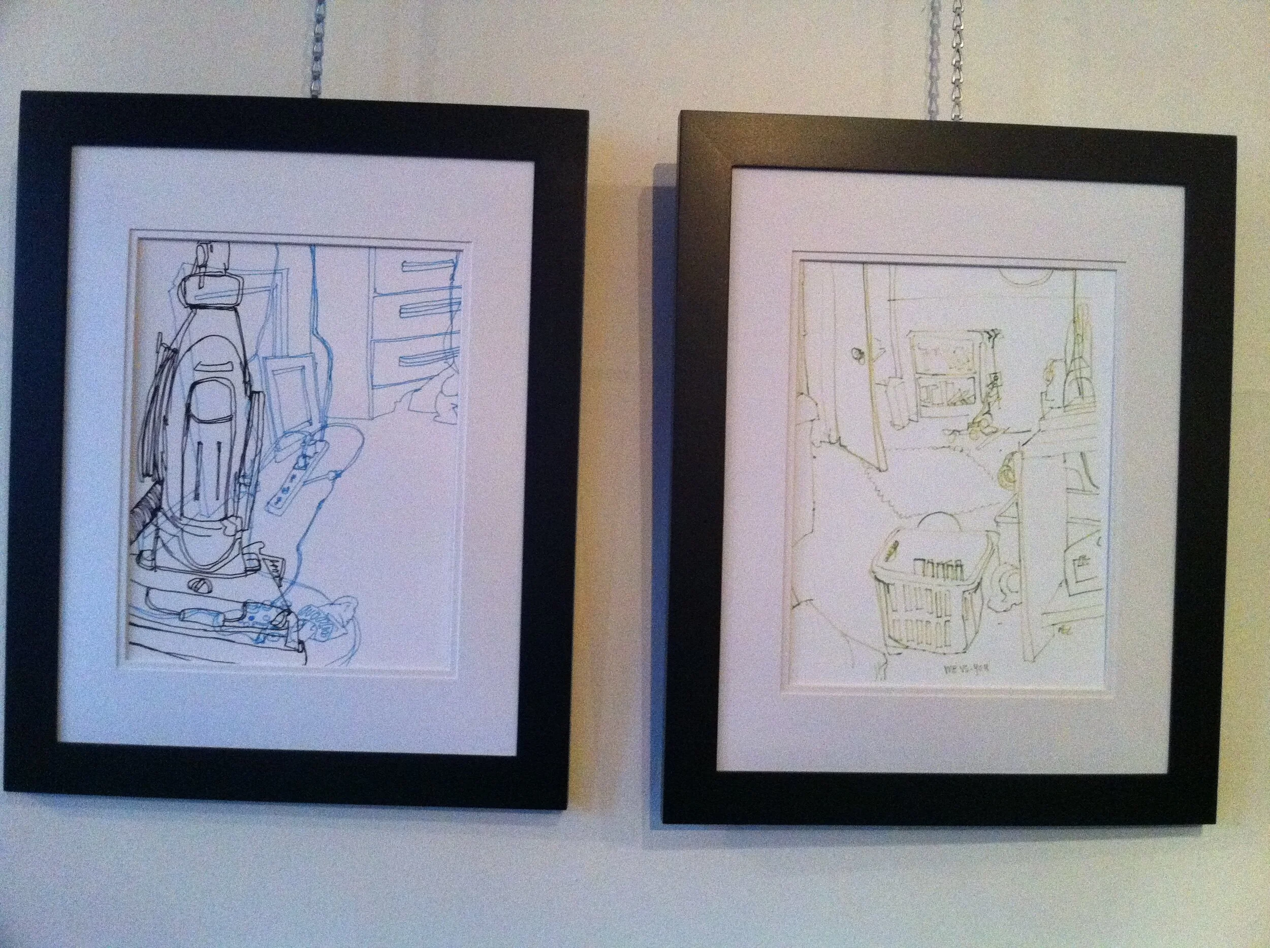 Basement Vacuum  &  Me vs. You;
A.E. Lefebvre;  2011;  Ink on Canvas
