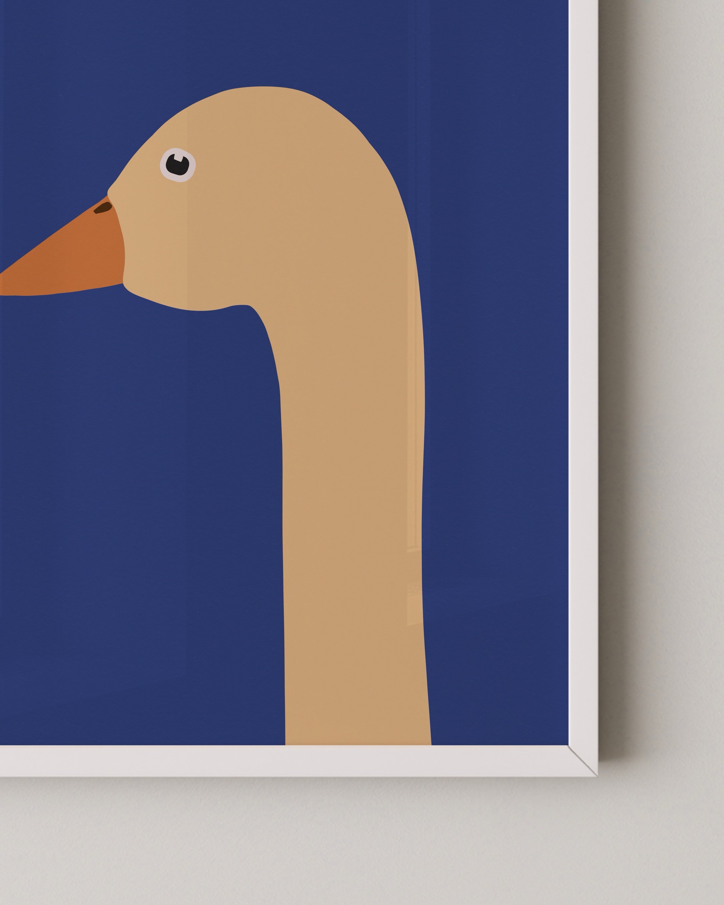 Printable wall art featuring a minimalist goose illustration on a bold blue background with the text ‘Silly Goose’ in an elegant font.