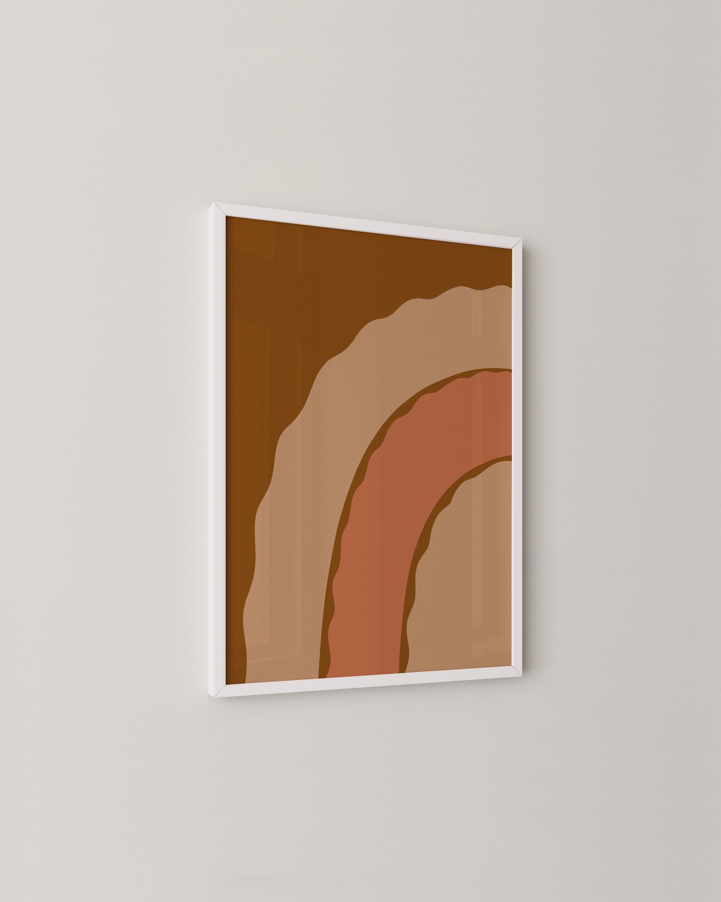 Earthy abstract rainbow art print with warm tones of terracotta, brown, and beige, designed for boho wall decor.