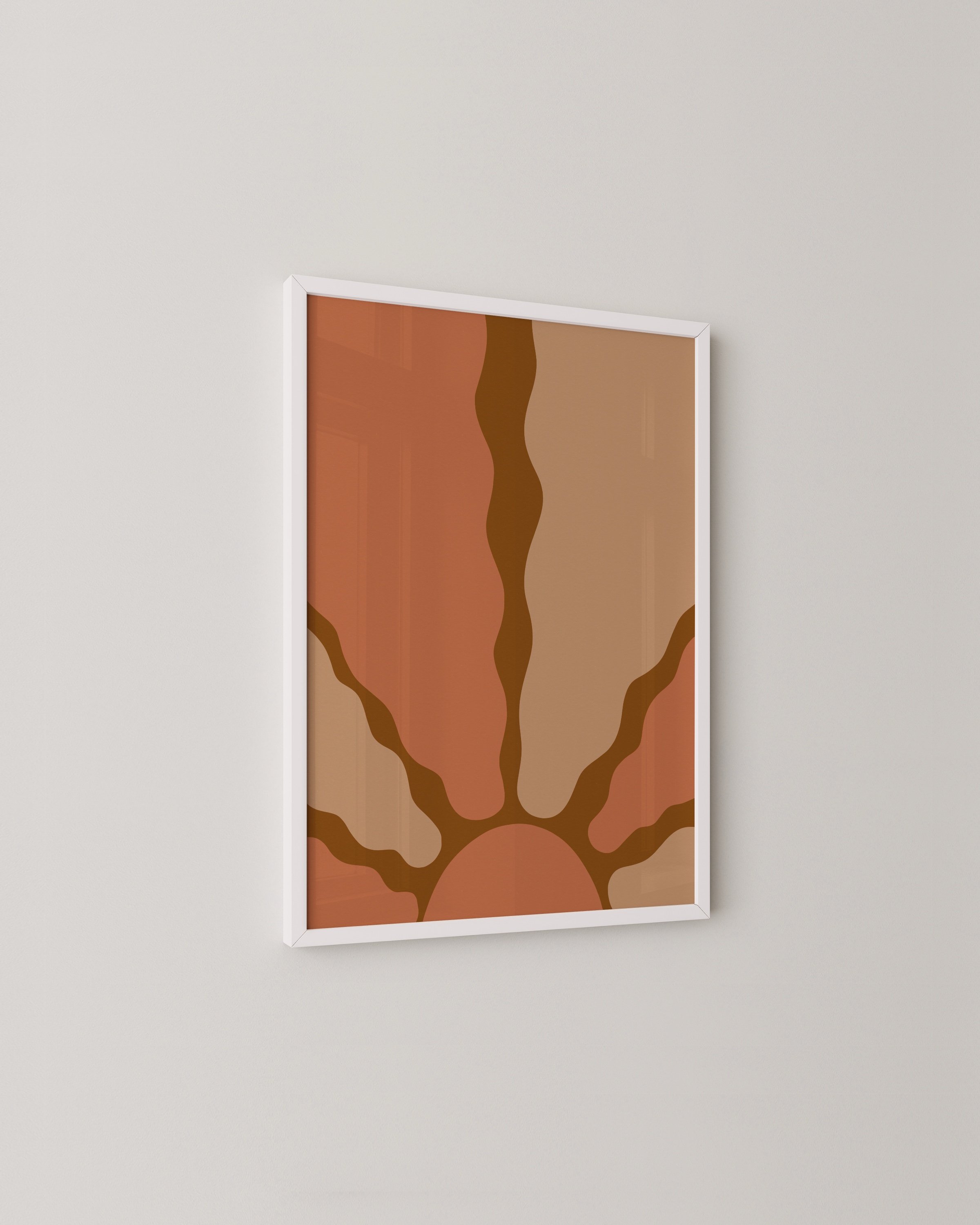 sunshine wall art in warm earthy tones, featuring shades of terracotta, rust, and beige, perfect for minimalist boho decor.
