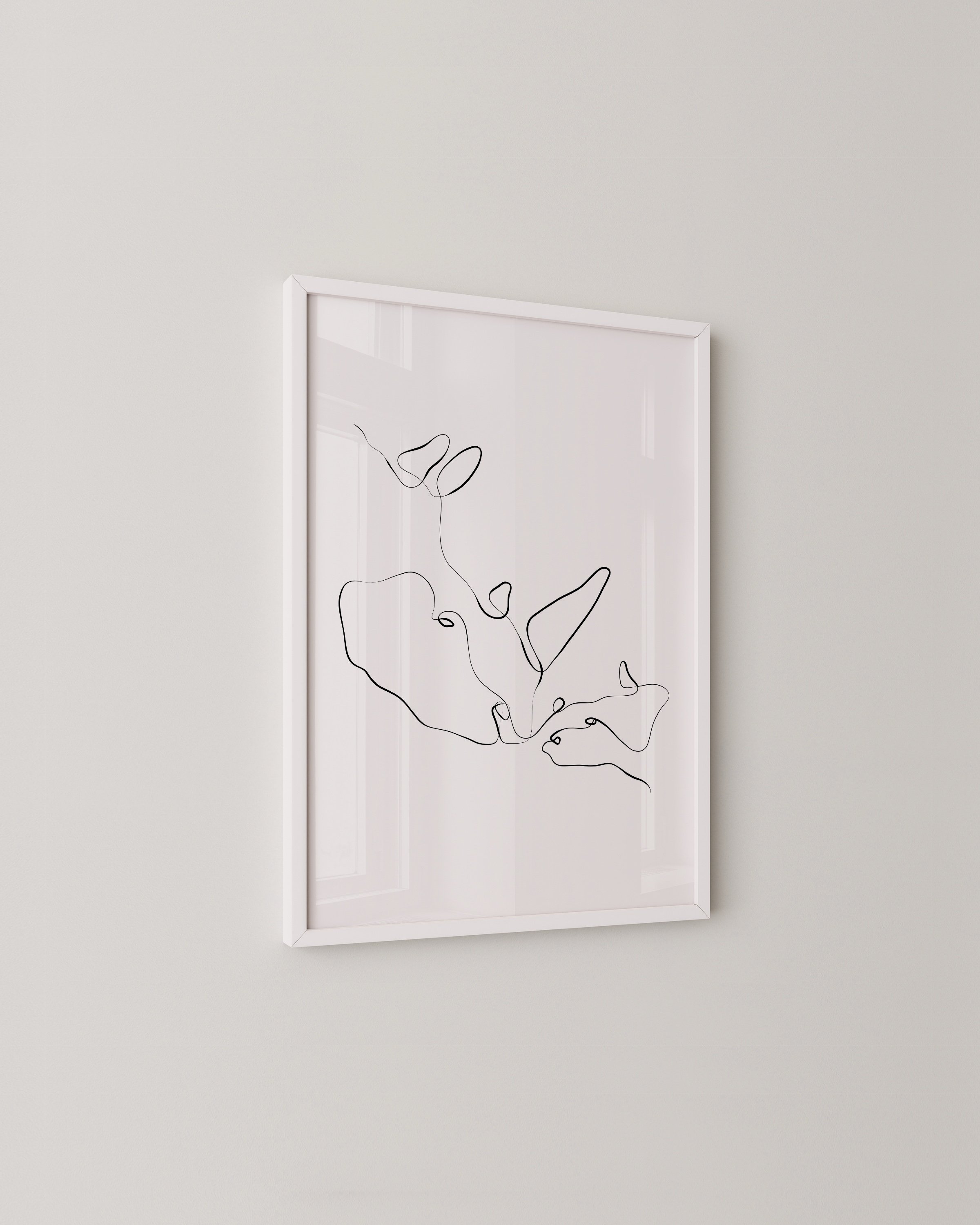 Minimalist continuous line drawing of a rhino, designed in black lines on a white background.