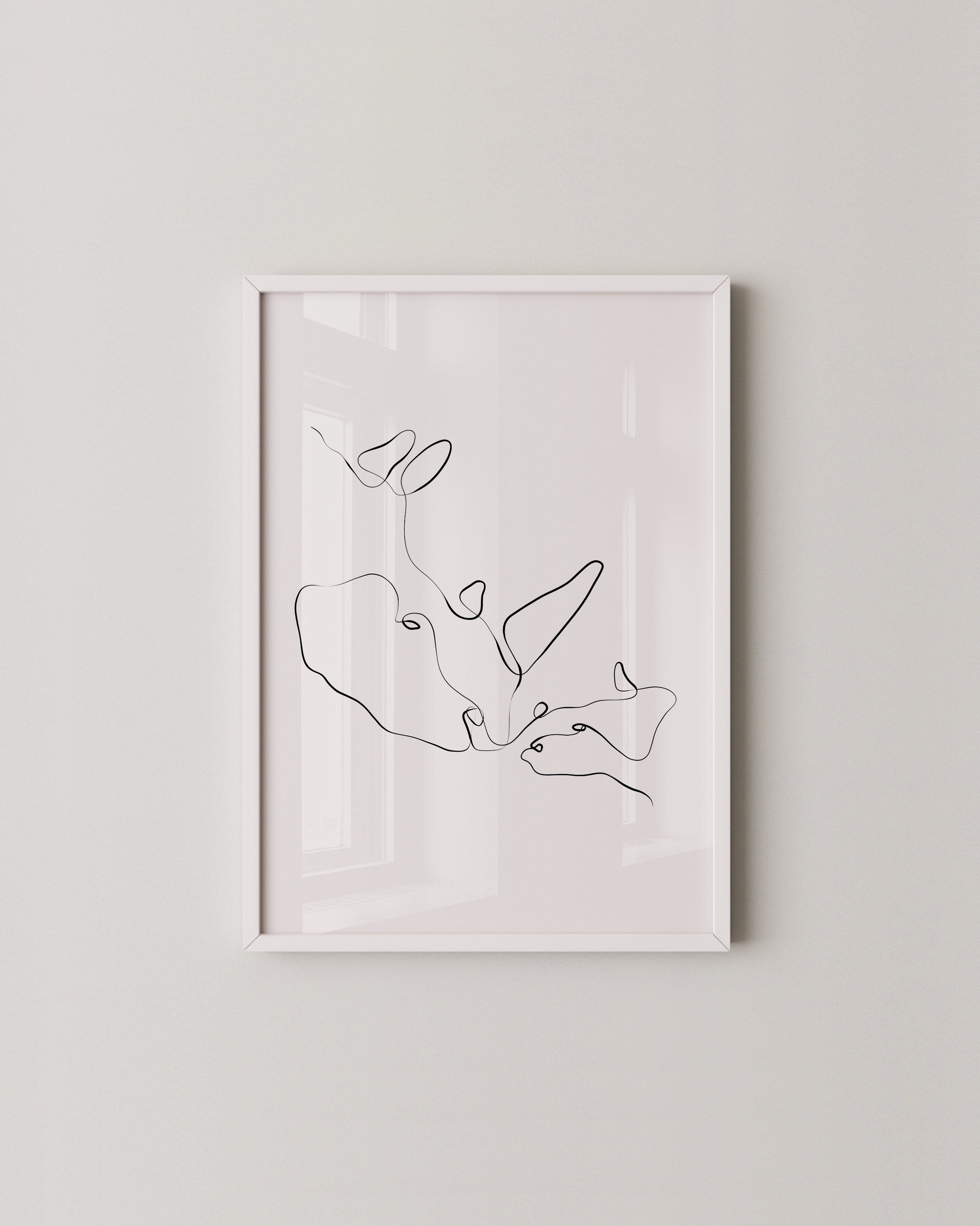 Minimalist continuous line drawing of a rhino, designed in black lines on a white background.