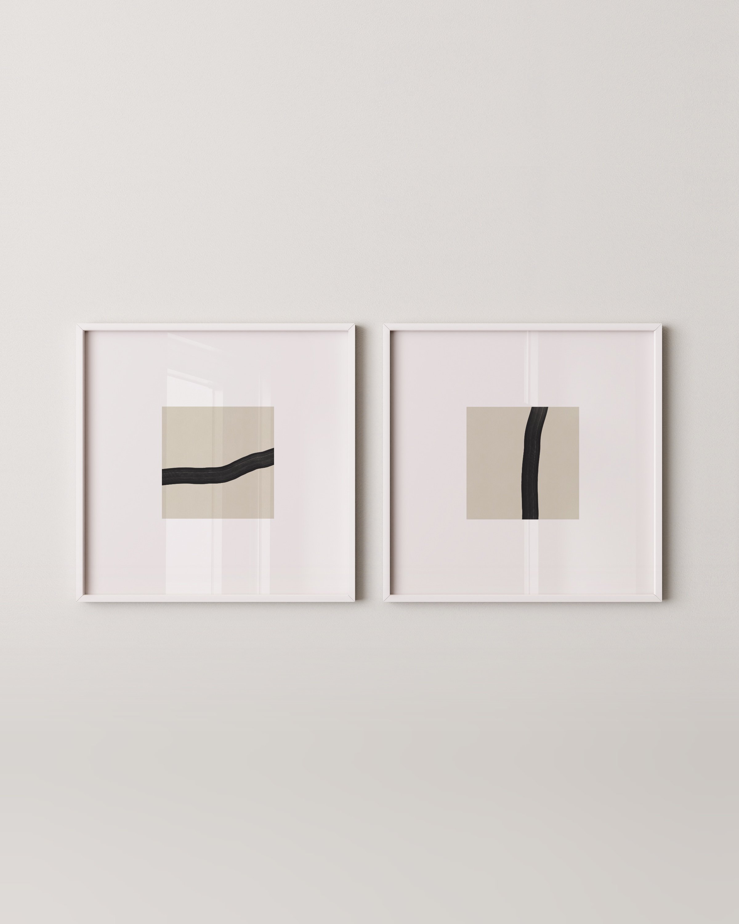 Set of two minimalist abstract line art prints featuring black lines on a beige background, perfect for modern and contemporary home decor.