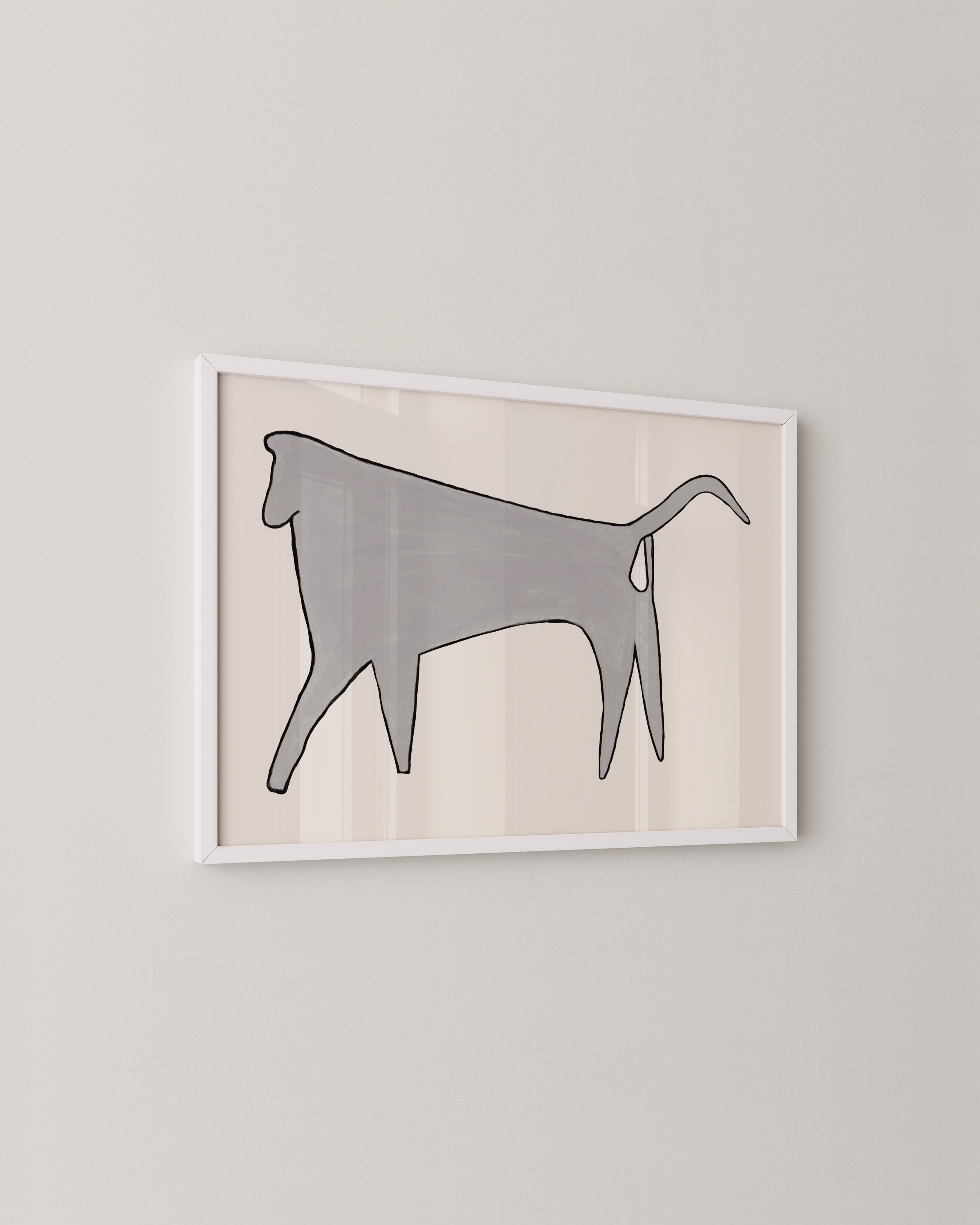 Abstract illustration of a monkey in neutral colors, minimalist design on a light background.
