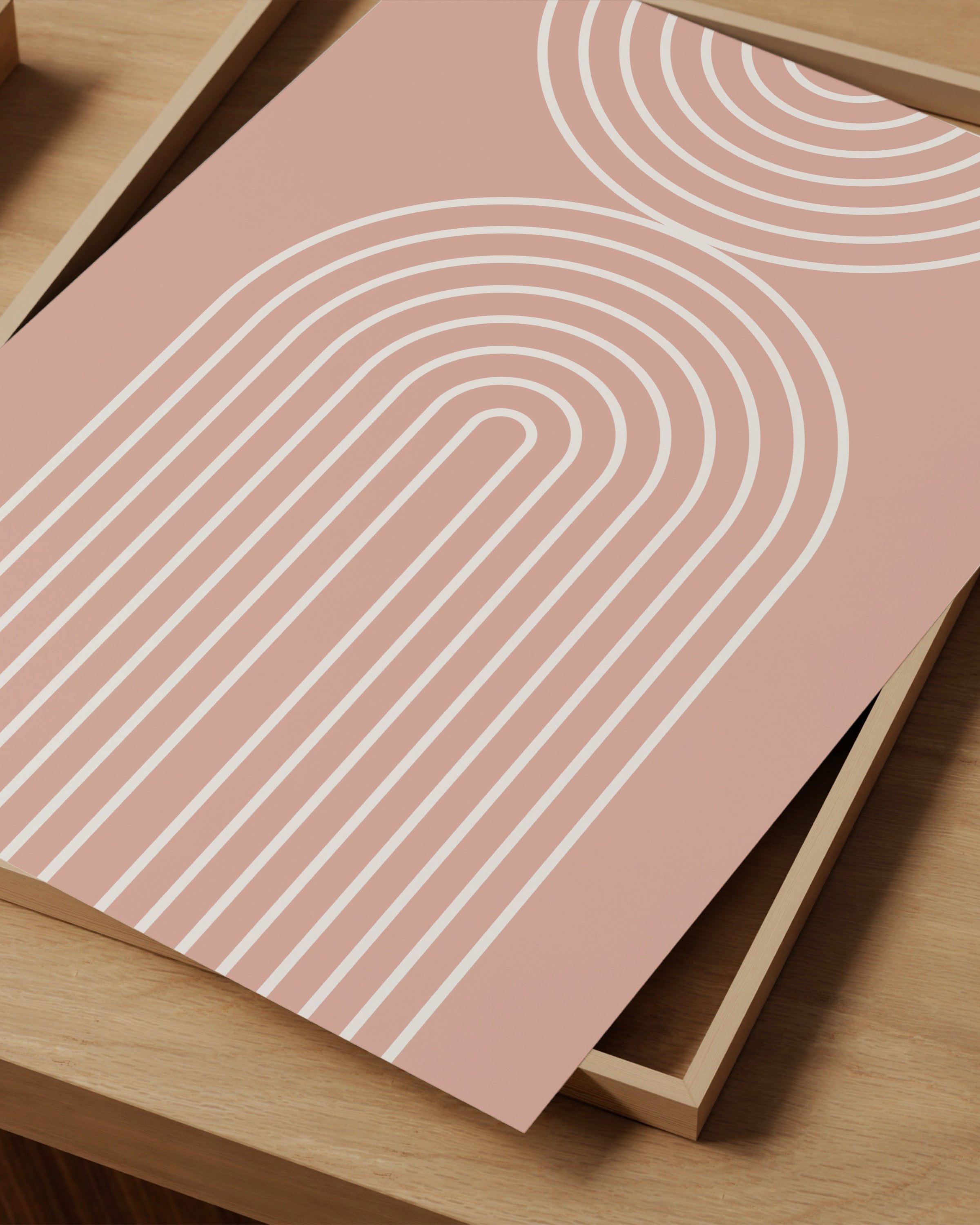 Minimalist geometric rainbow art print featuring soft, neutral arches arranged in a symmetrical pattern.