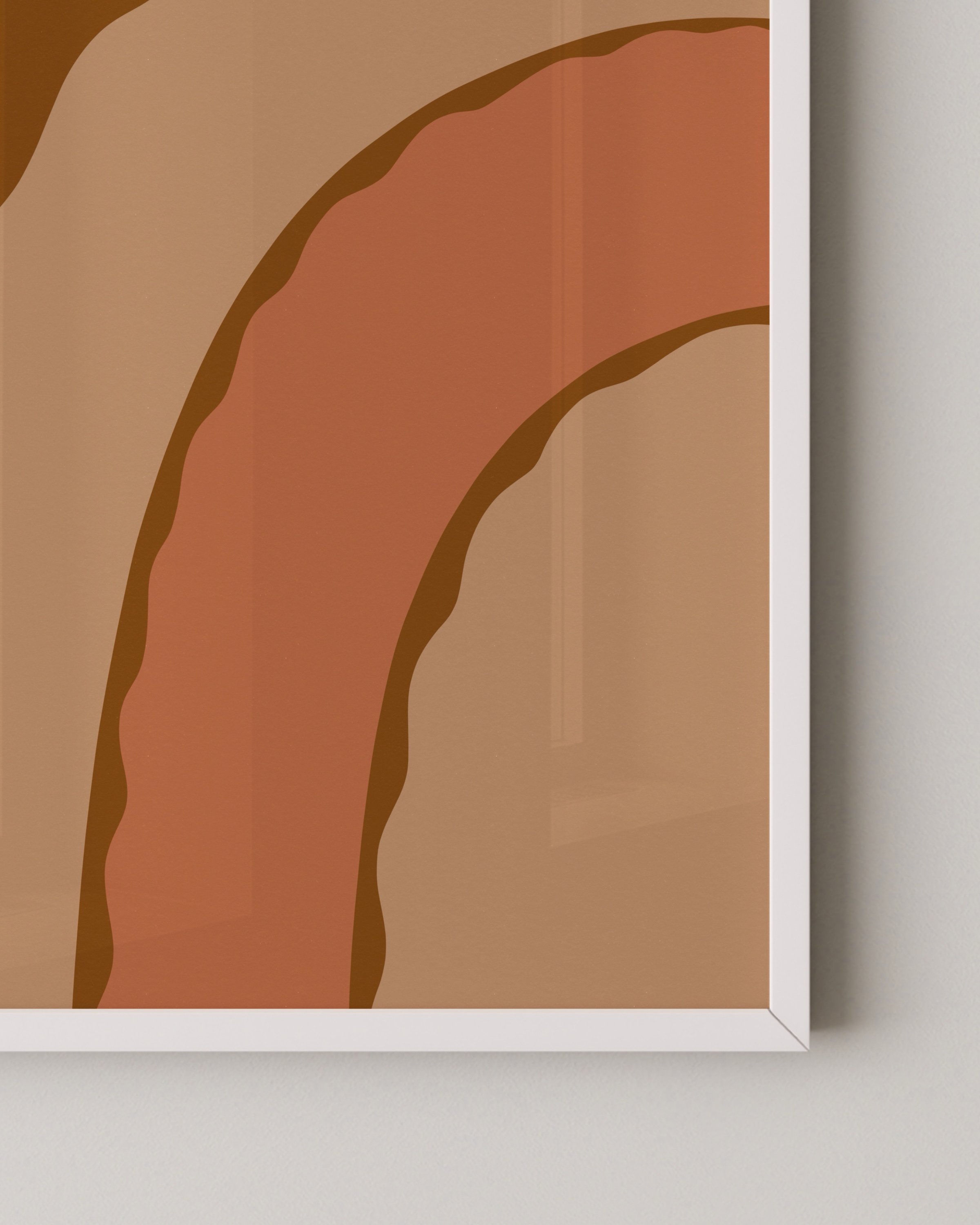Earthy abstract rainbow art print with warm tones of terracotta, brown, and beige, designed for boho wall decor.