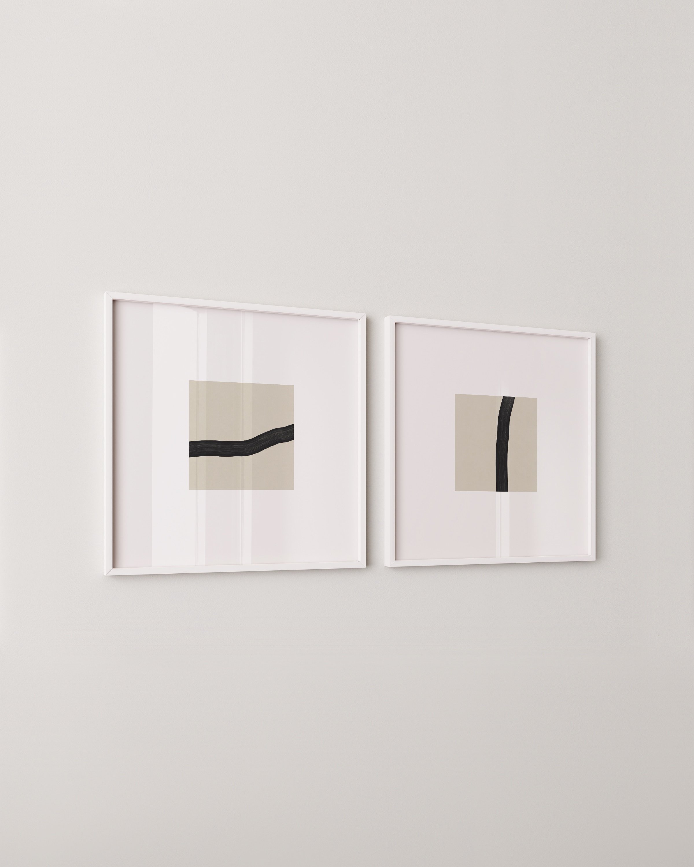 Set of two minimalist abstract line art prints featuring black lines on a beige background, perfect for modern and contemporary home decor.