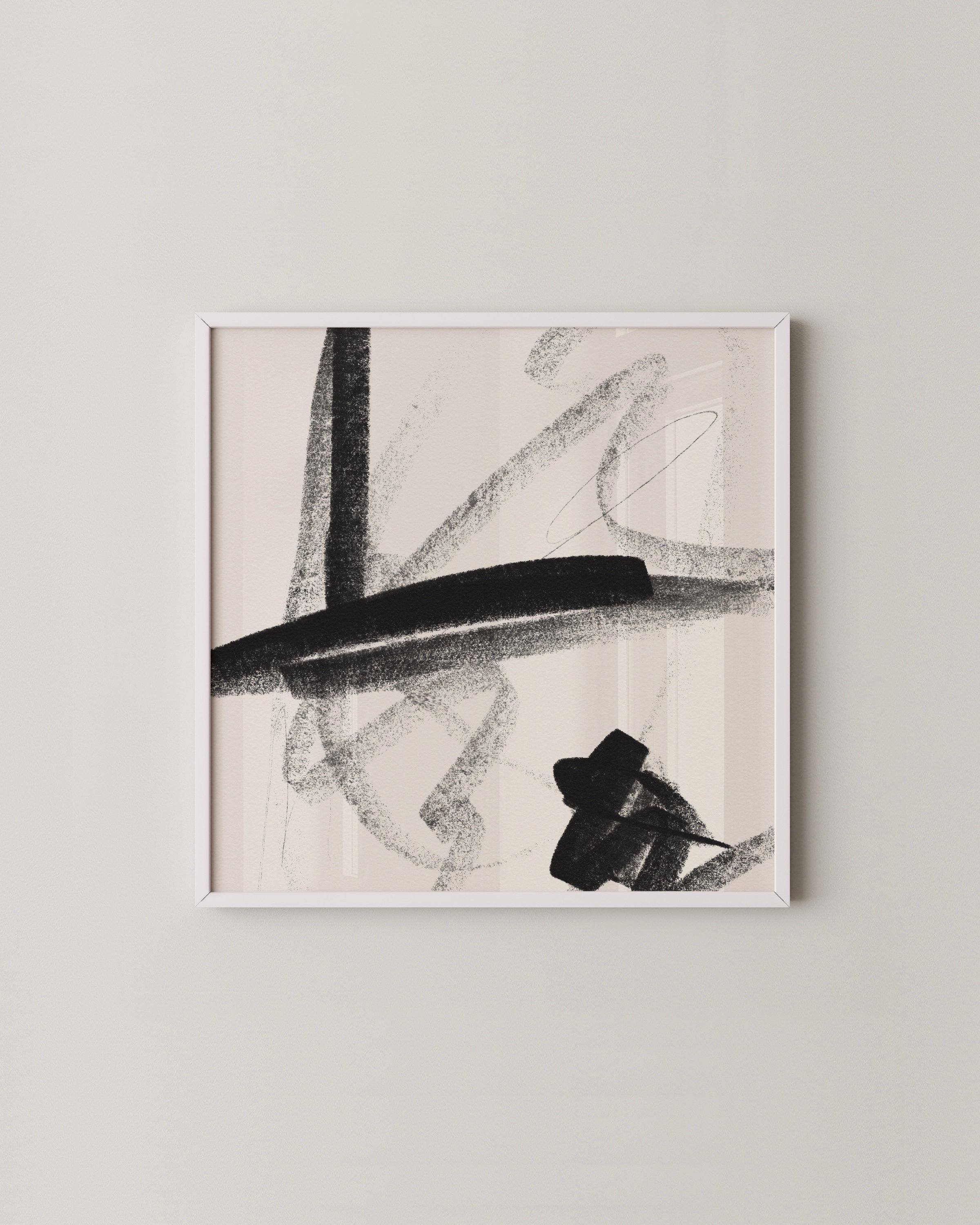 Set of two black and beige abstract brushstroke prints for modern minimalist decor.