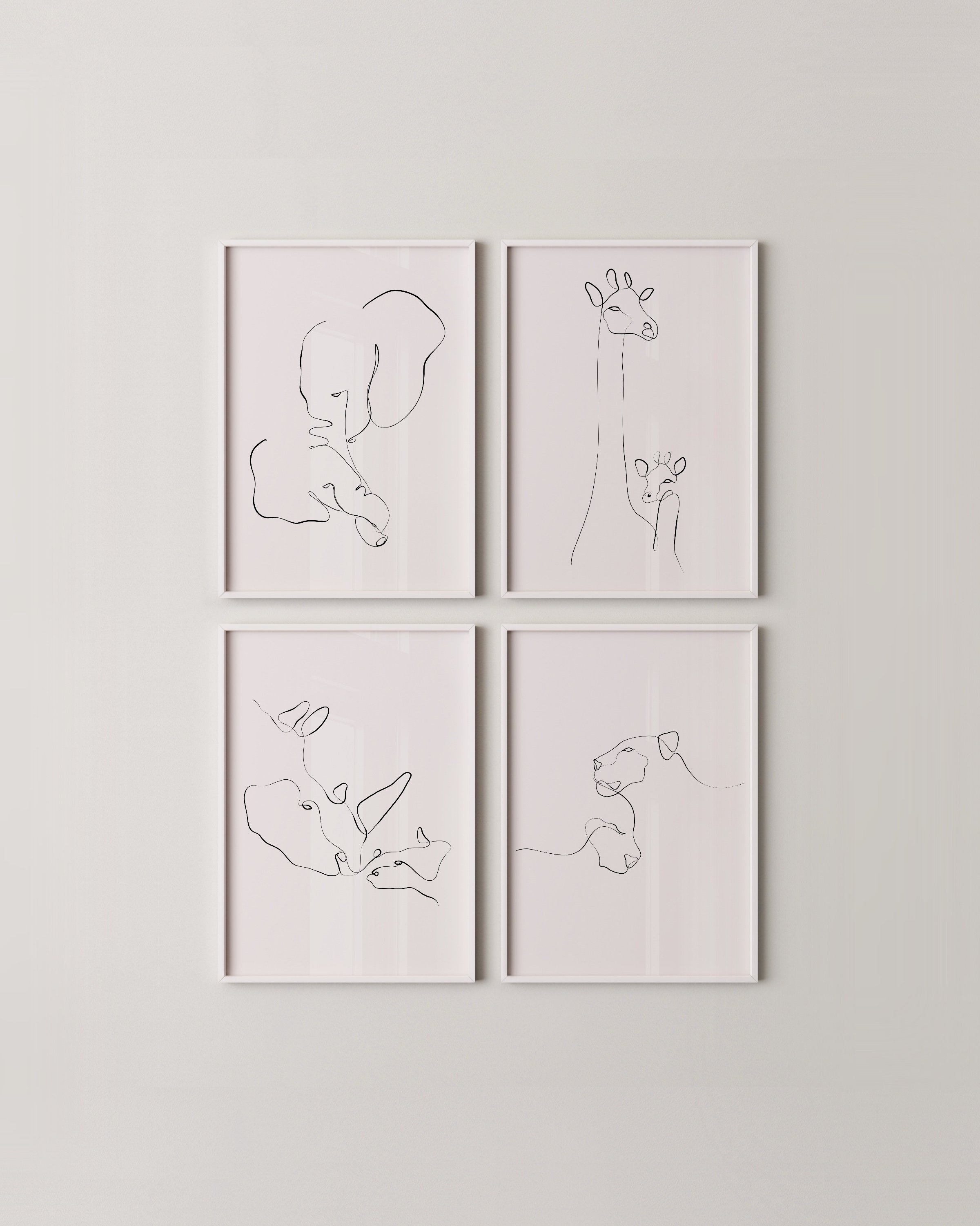 Minimalist line art print set featuring a parent’s hand holding a baby’s hand and hands cradling baby feet, perfect for modern nursery decor.