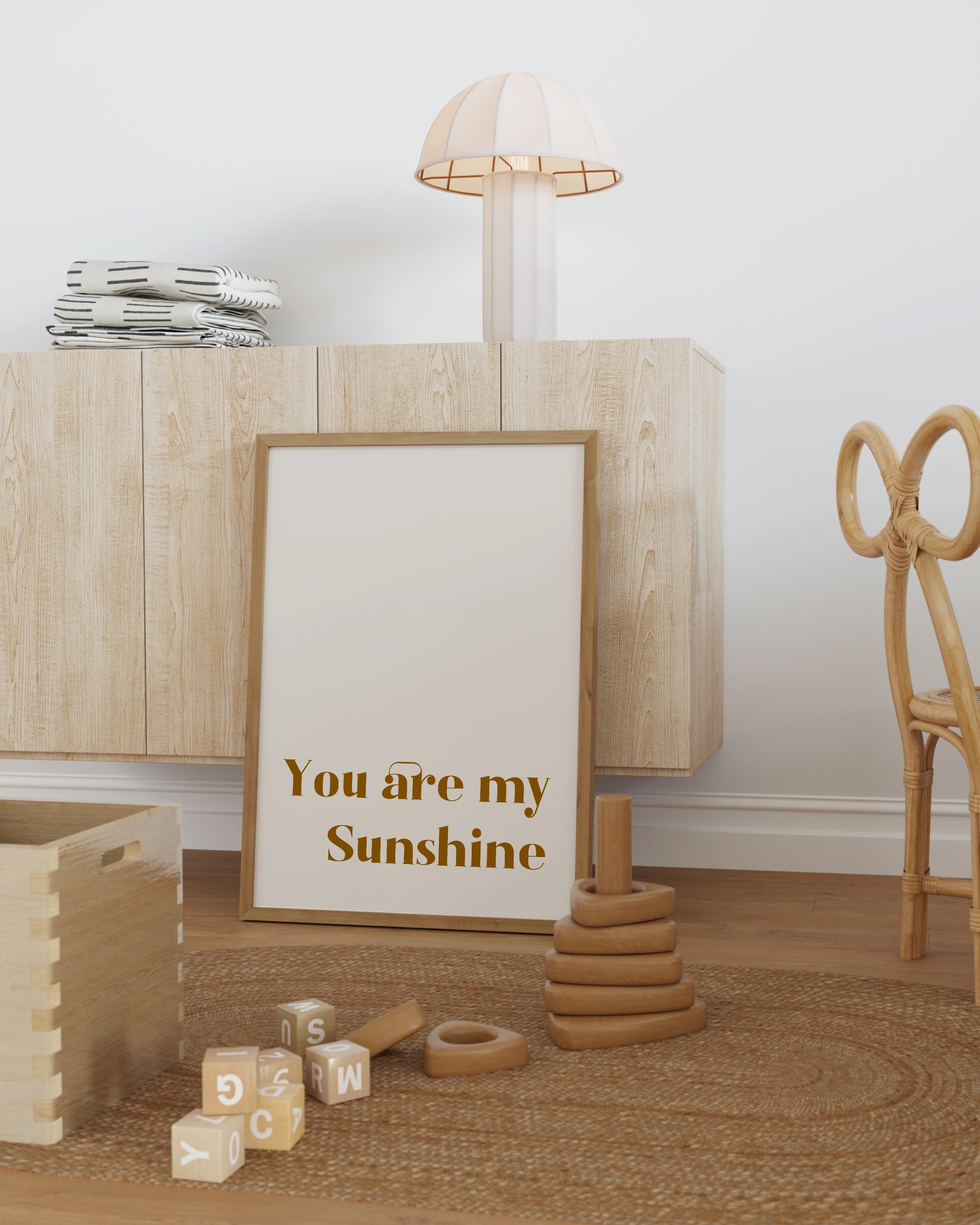 “You Are My Sunshine” typography art print in minimalist style with warm, inviting text.