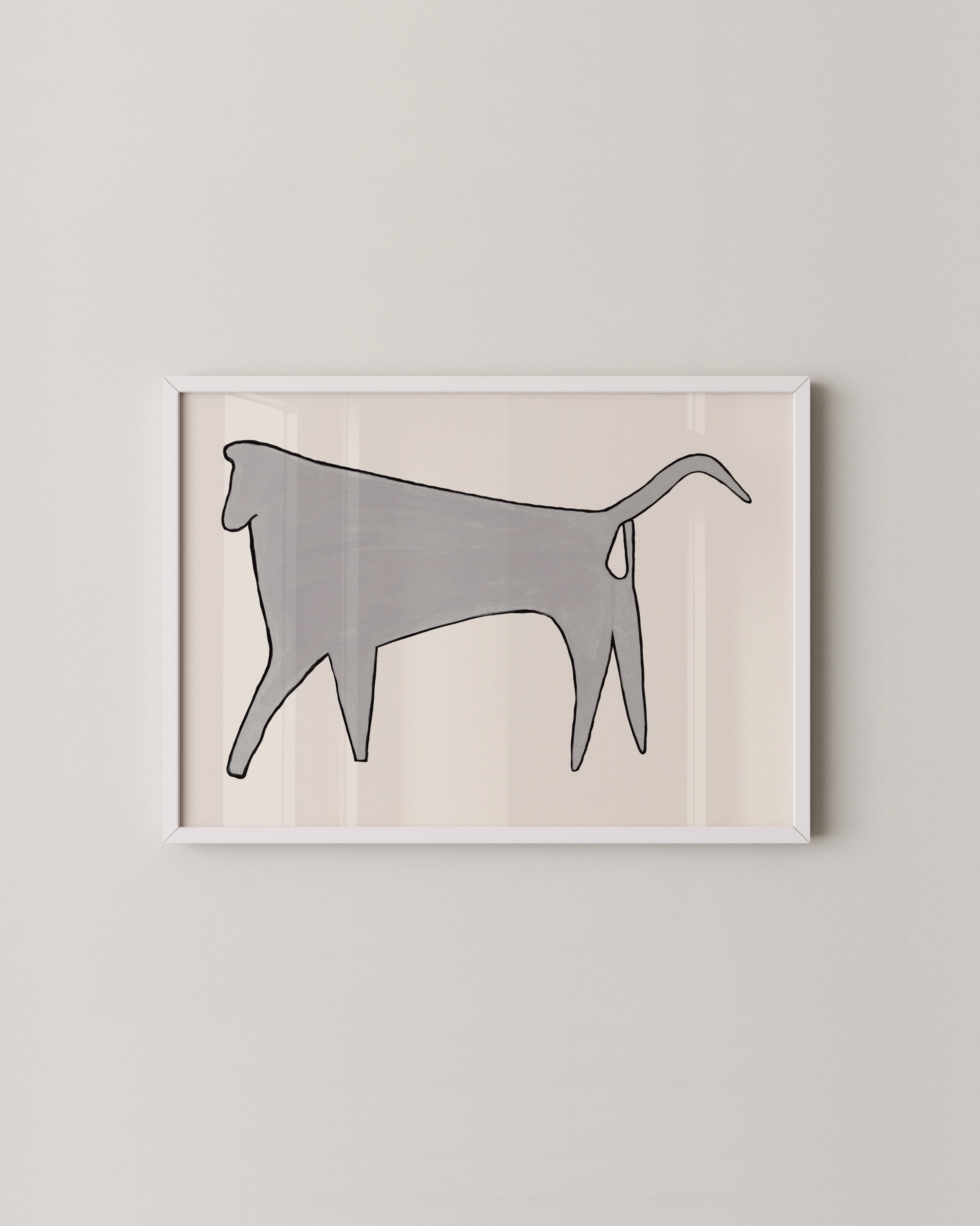 Abstract illustration of a monkey in neutral colors, minimalist design on a light background.