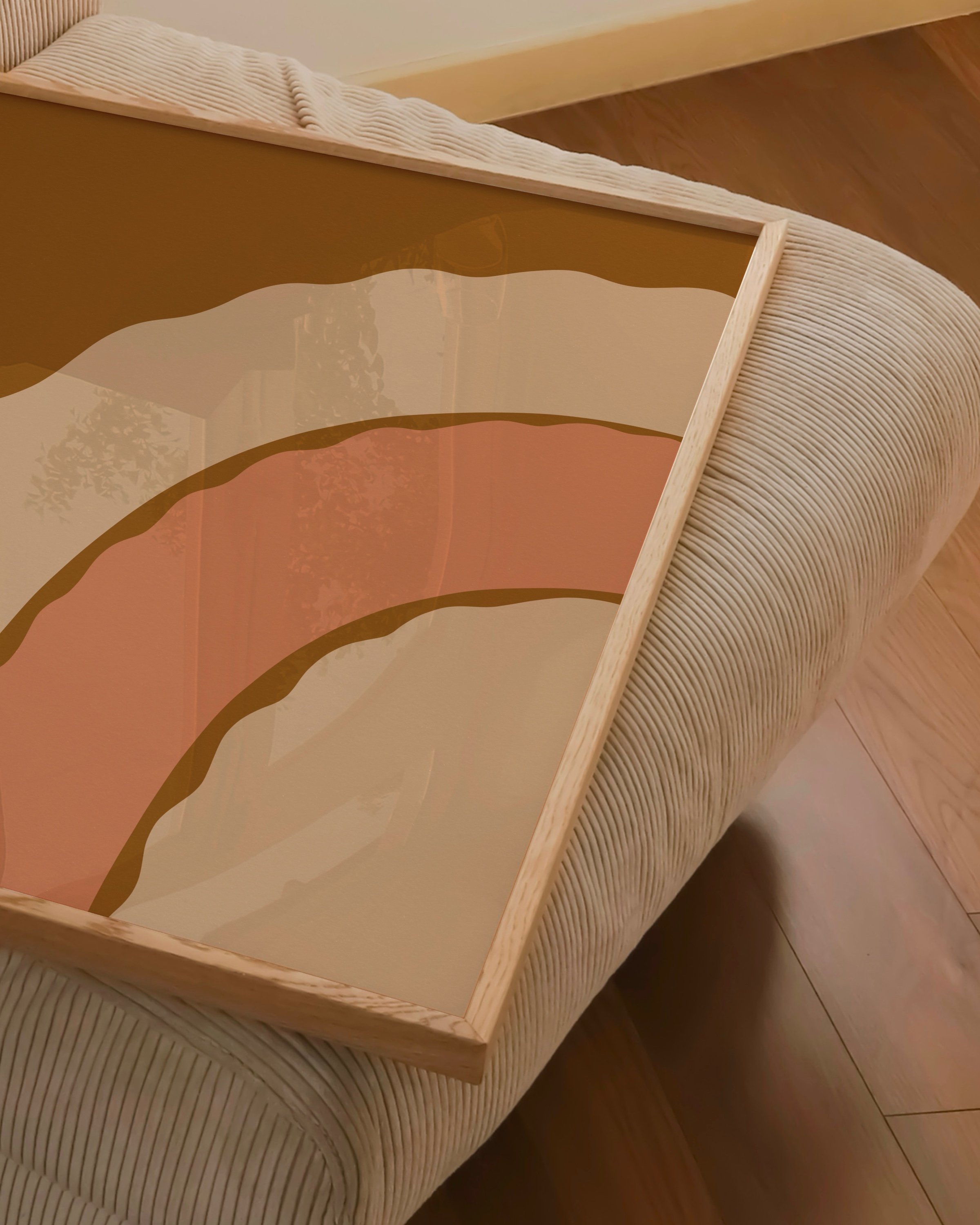 Earthy abstract rainbow art print with warm tones of terracotta, brown, and beige, designed for boho wall decor.