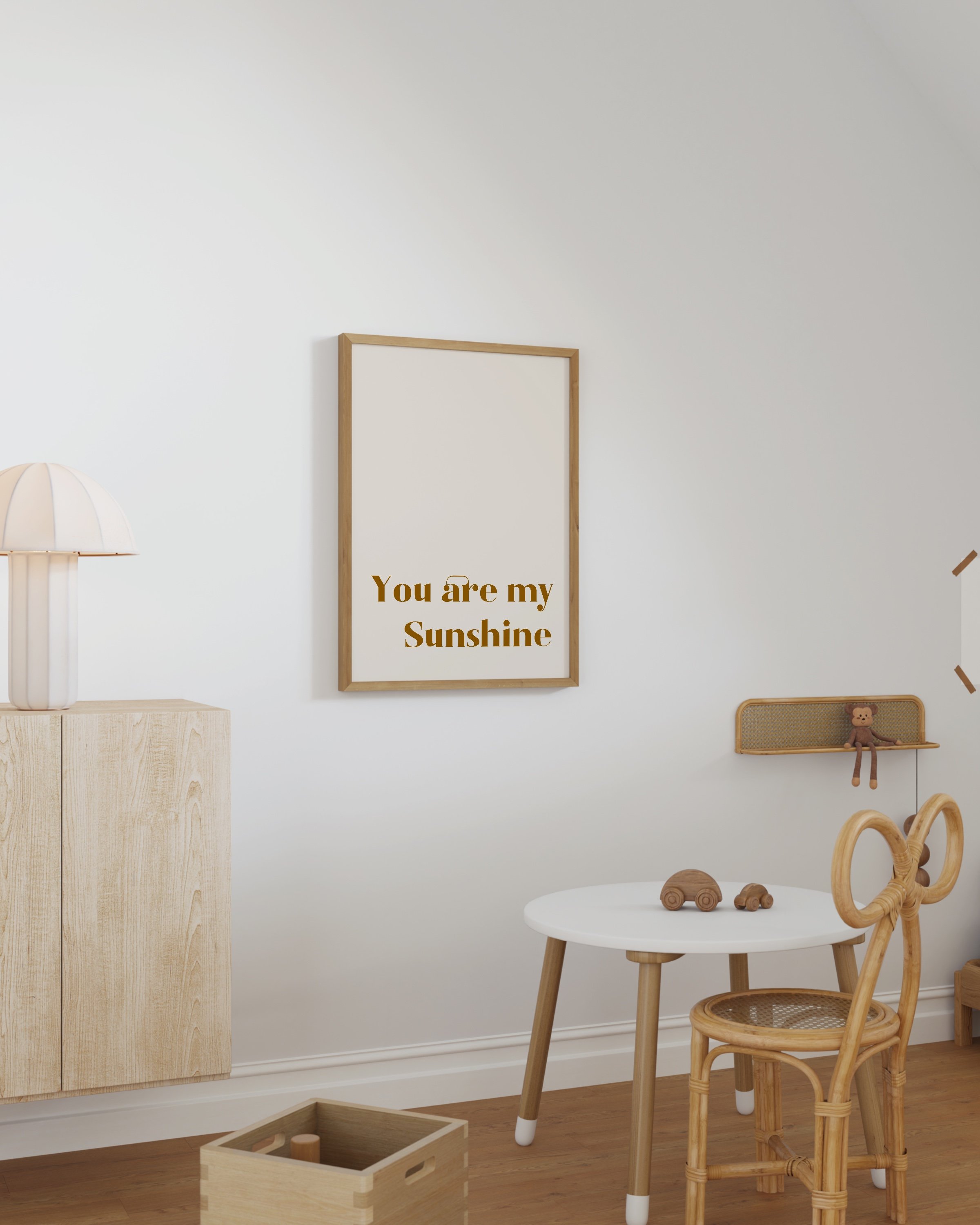 “You Are My Sunshine” typography art print in minimalist style with warm, inviting text.