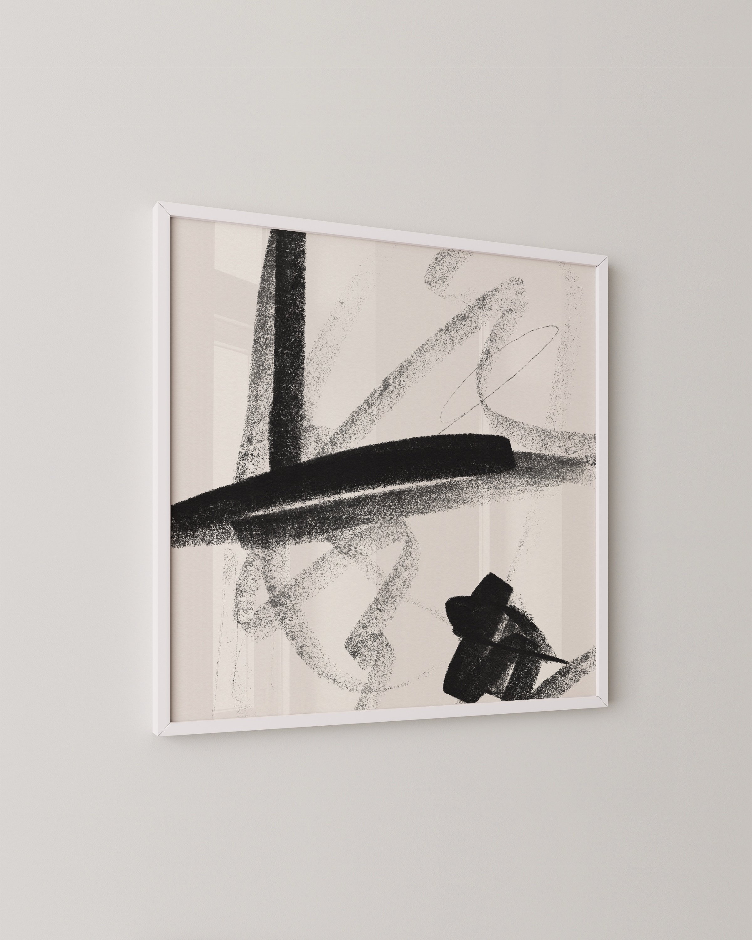 Set of two black and beige abstract brushstroke prints for modern minimalist decor.