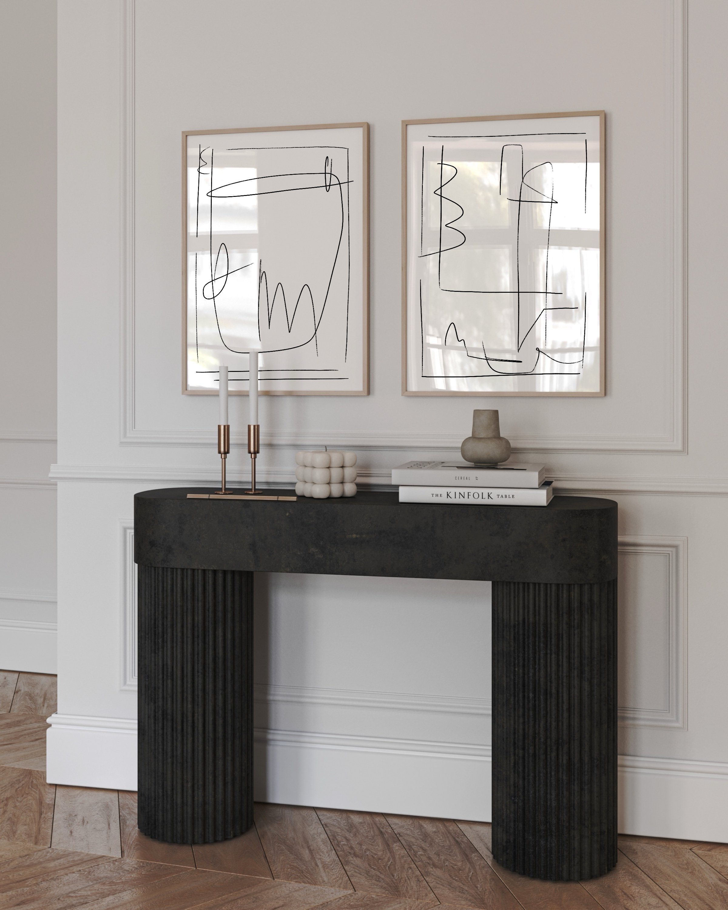 Set of two minimalist line drawing art prints featuring abstract black lines on a white background, perfect for modern and minimalist decor.