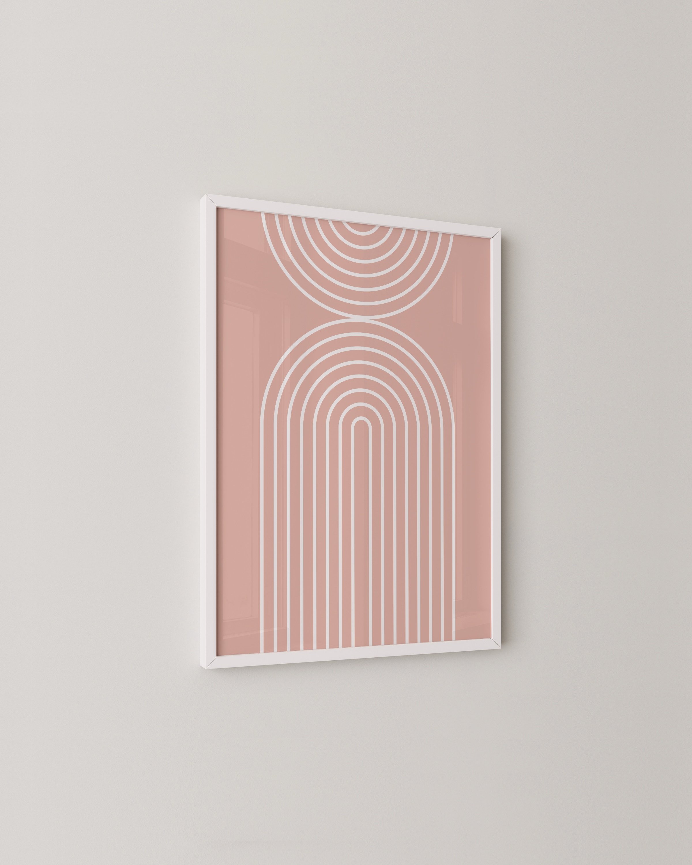 Minimalist geometric rainbow art print featuring soft, neutral arches arranged in a symmetrical pattern.