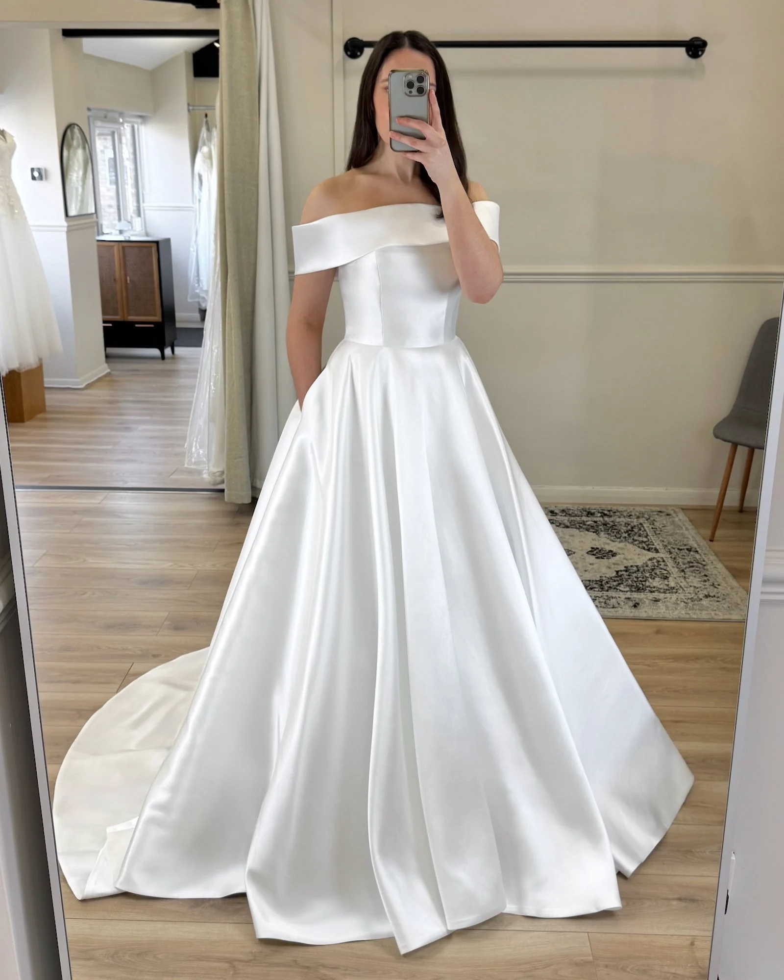 If timeless elegance had a name&hellip; it would be Mackenzie 😍 Off-the-shoulder, satin shine, and that dreamy ball gown skirt brides fall in love with. Who else is swooning?

Book your bridal appointment today, link in bio...

#WeddingDressShopping