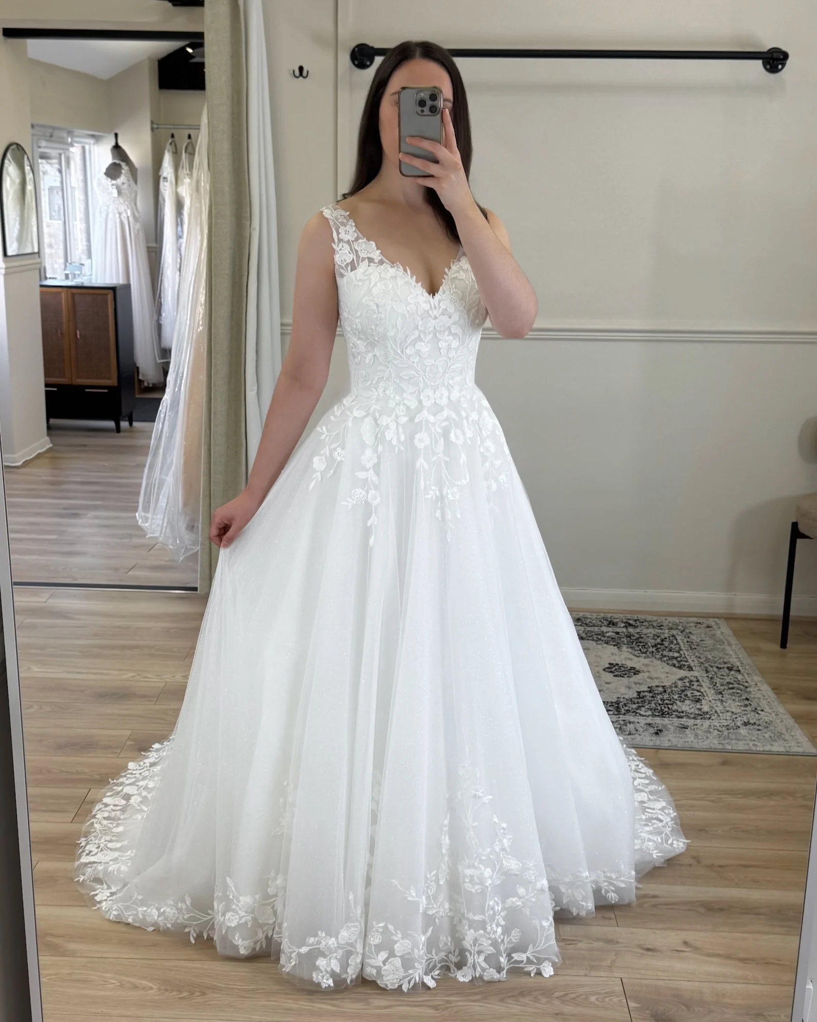 Twirl into your dream day with Bella 🤍 Floral lace, glitter tulle &amp; V-neck lace straps&hellip; all the fairytale vibes ✨ 

#NorthLincolnshireBrides #LincolnshireBride #GrimsbyBrides #ScunthorpeBride #tulleweddingdress  #LaceWeddingDress #brideto