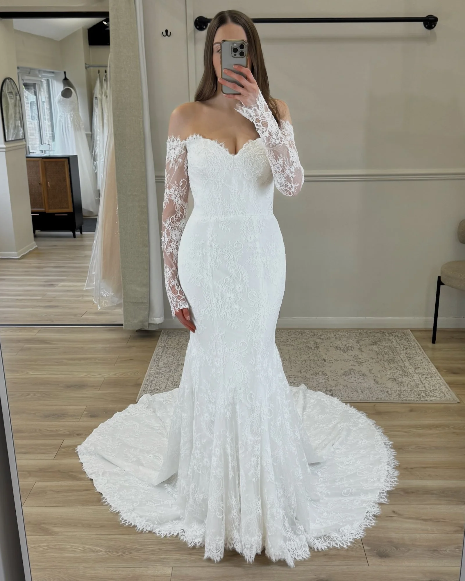 Remi ✨
Fitted Chantilly lace, off-the-shoulder long sleeves and delicate pearl beading.

Timeless bridal elegance.

View our dress collection on our website - link in bio!

#NorthLincolnshireBrides #LincolnshireBride #ChantillyLaceBride #LaceSleeveWe