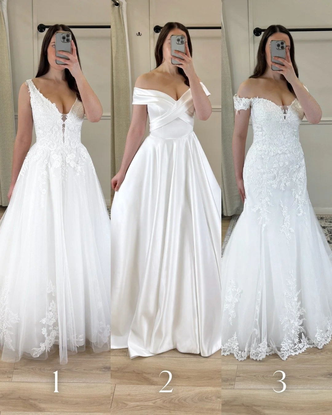 Be the judge 👀
Which gown is your winner &mdash; 1, 2 or 3?

#DressPoll #BridalBoutiqueUK #LincolnshireBride #WeddingDressGoals #UKWedding #BridalInspo #EngagedAndExcited