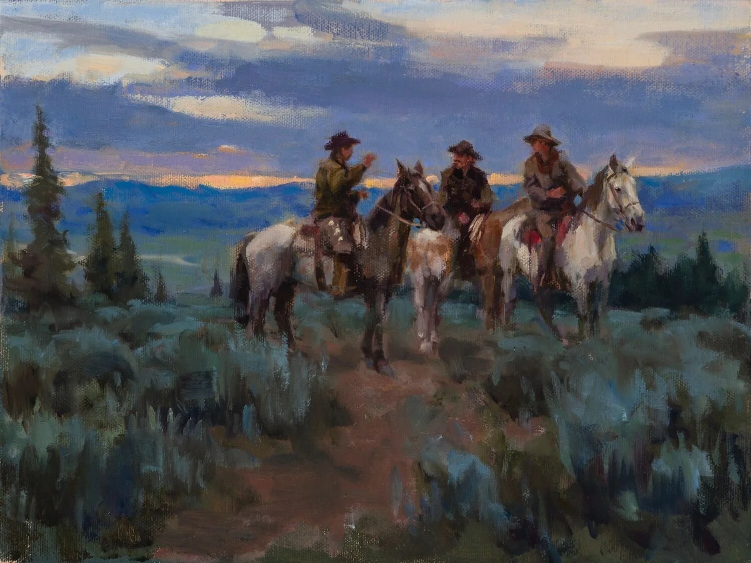 Cowboy Conference ,  9"x12", Oil, SOLD