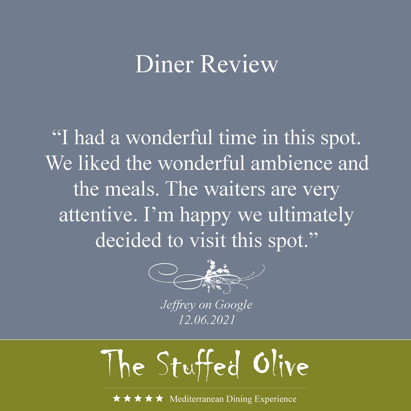 Another amazing review from one of our customers ☺️ 

#showingthelove #customerreviews #stuffedolive #restaurants #review #northamptonshire #northantsrestaurants #northamptonfoodie #northantsfoodie #northantslife #northampton #mediterraneanfood #med 
