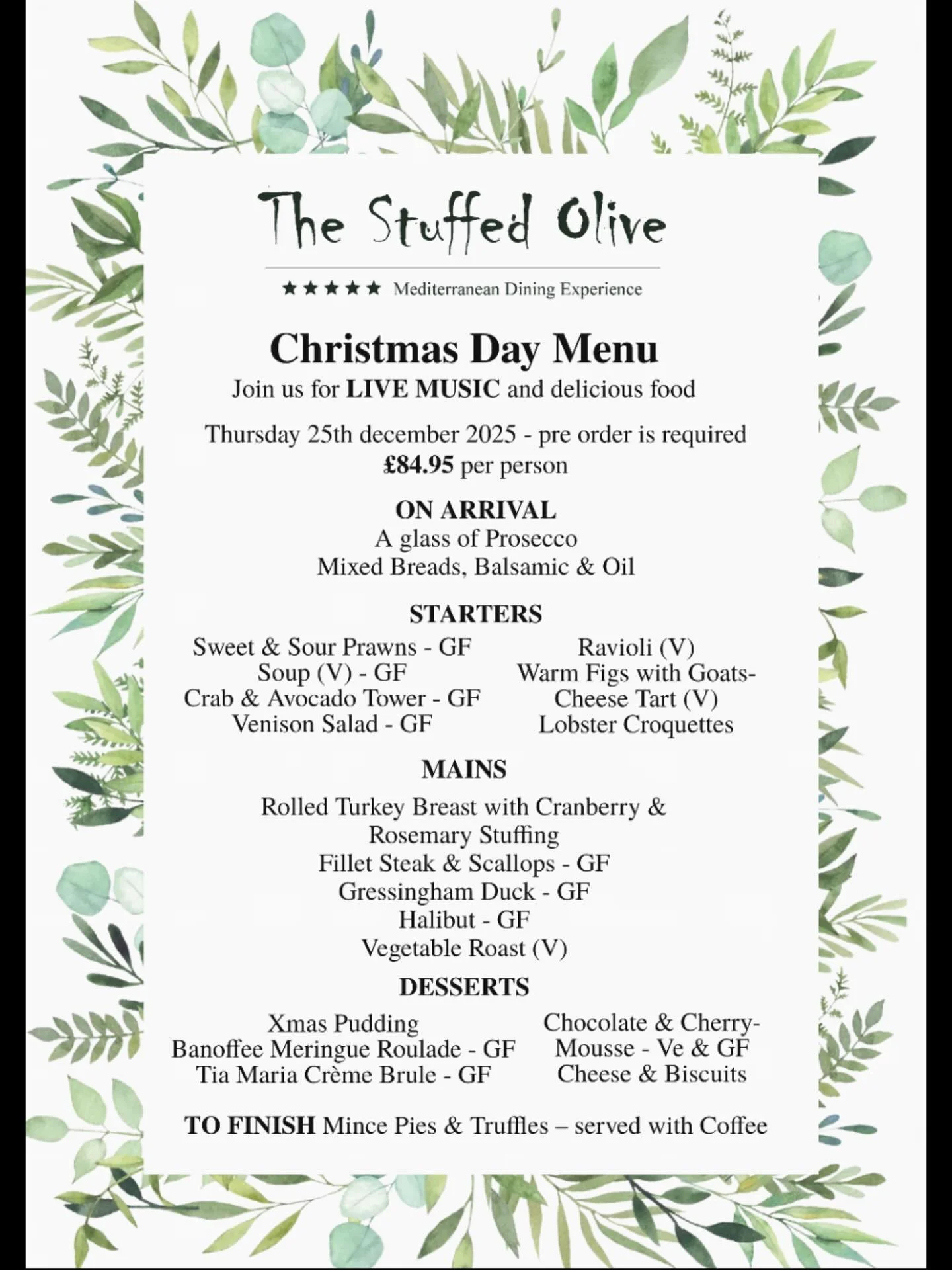 Celebrate the magic of Christmas at The Stuffed Olive!🥂

Our festive menu blends seasonal ingredients and holiday spirit into a dining experience you&rsquo;ll never forget. 🎄🤍

Call in to book your table on 01604 631 631.

#festive #christmas #nor