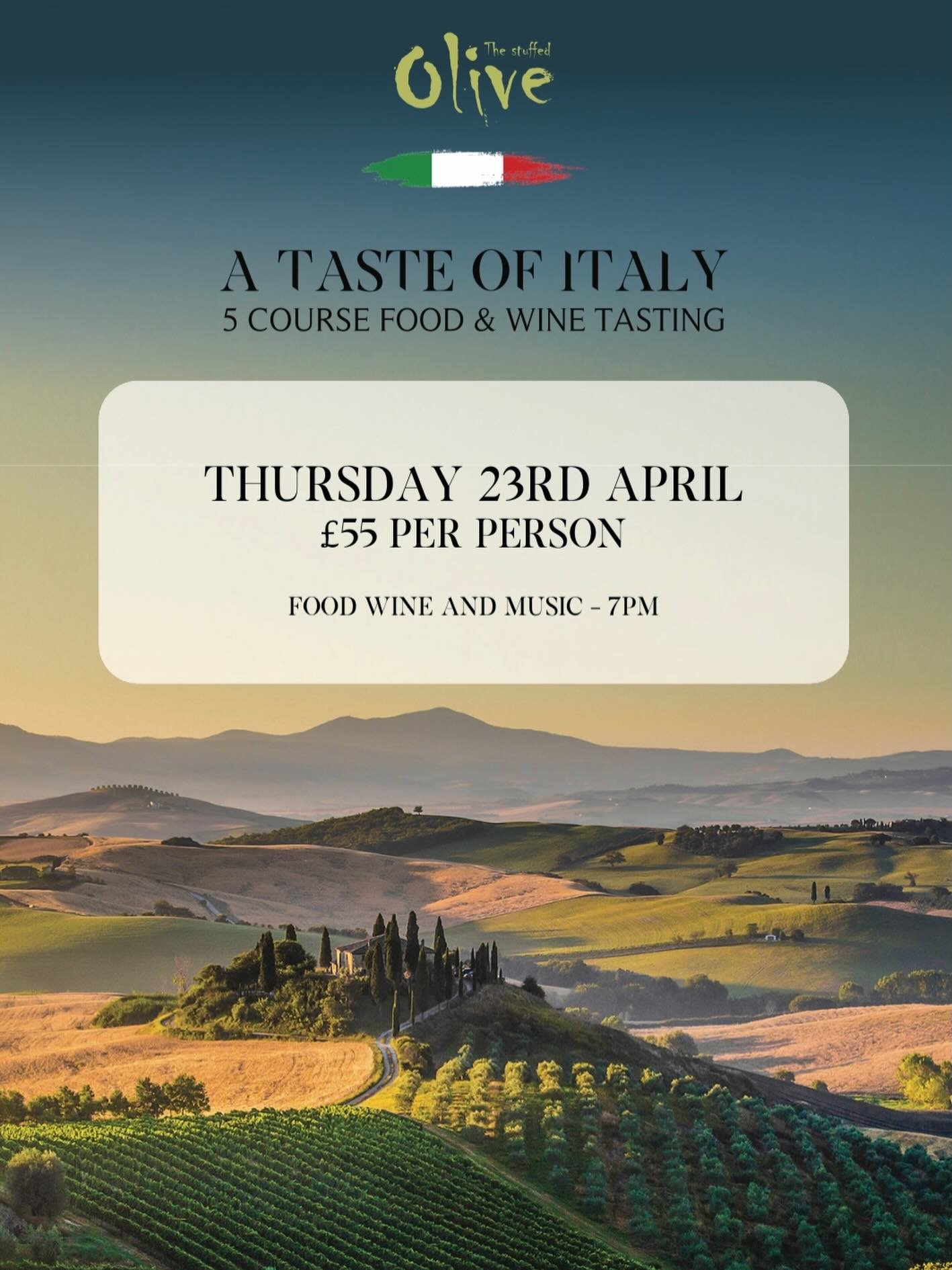 Just a week to go until our Italian wine tasting&hellip; Give us a call for info&hellip;  or book! Live music from @rolycoxsax 🍷🎷