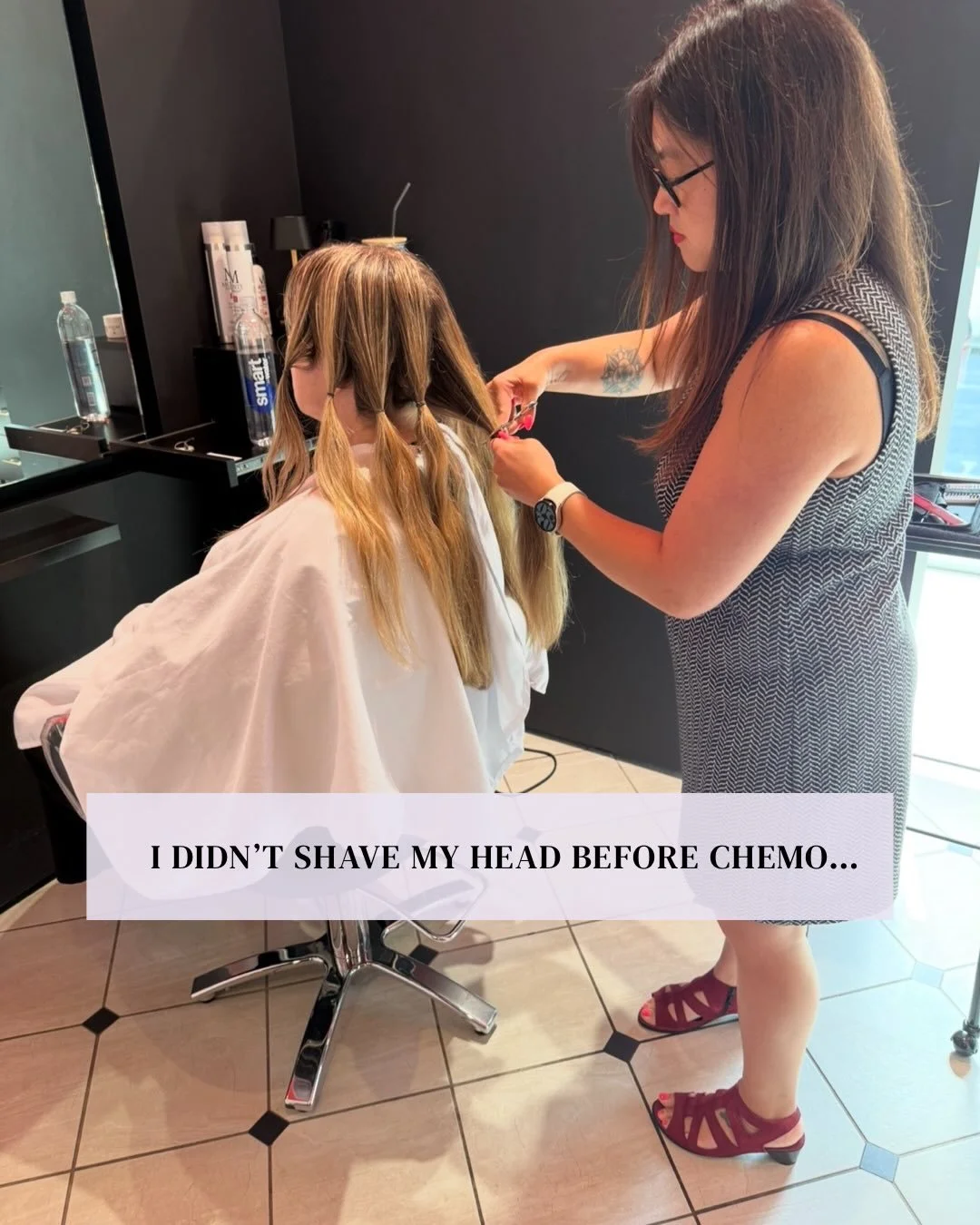 Most women shave their heads before chemo.I didn&rsquo;t.

I donated 14 inches to Locks of Love, and Heather (total hair genius) cut + styled the pixie that carried me into chemo. 

Three days after my first treatment, I was hospitalized. What follow