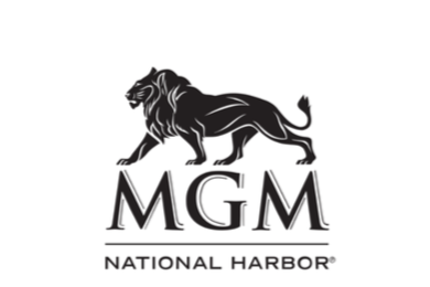 MGM logo with a black lion and the text 'MGM National Harbor'.