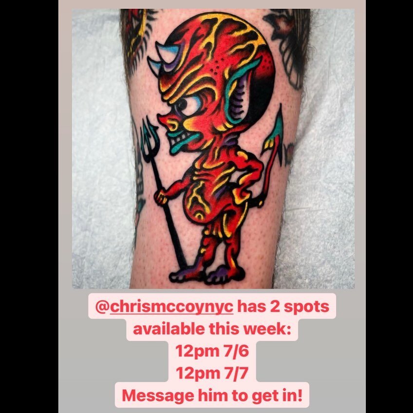@chrismccoynyc has two spots available while he&rsquo;s in town this week&mdash;message him to get tattooed!