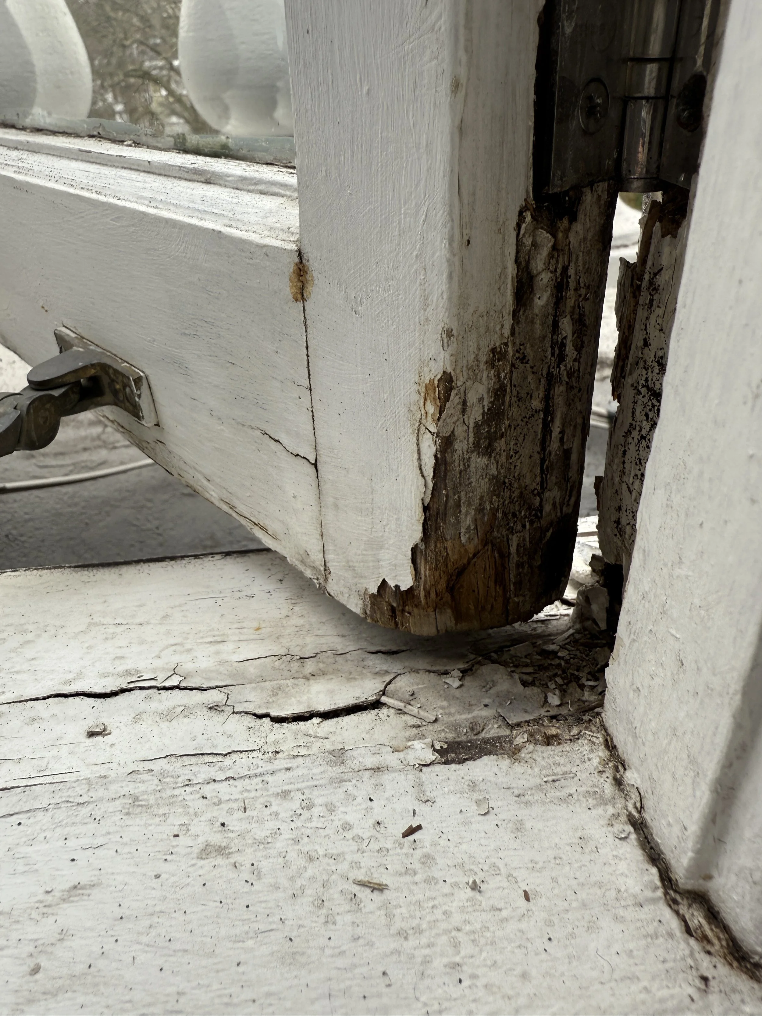 Upclose on the rot near the hinges on the old windows .JPG