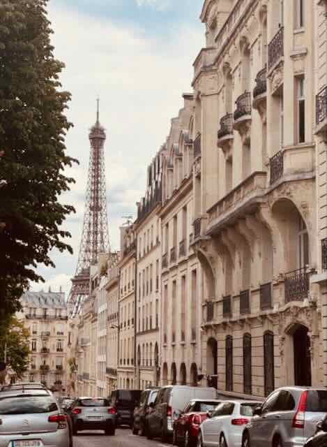 Haussmann Street with Eiffel Tower — Soft Paris Perspective