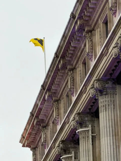 Classical London façade with winter sky