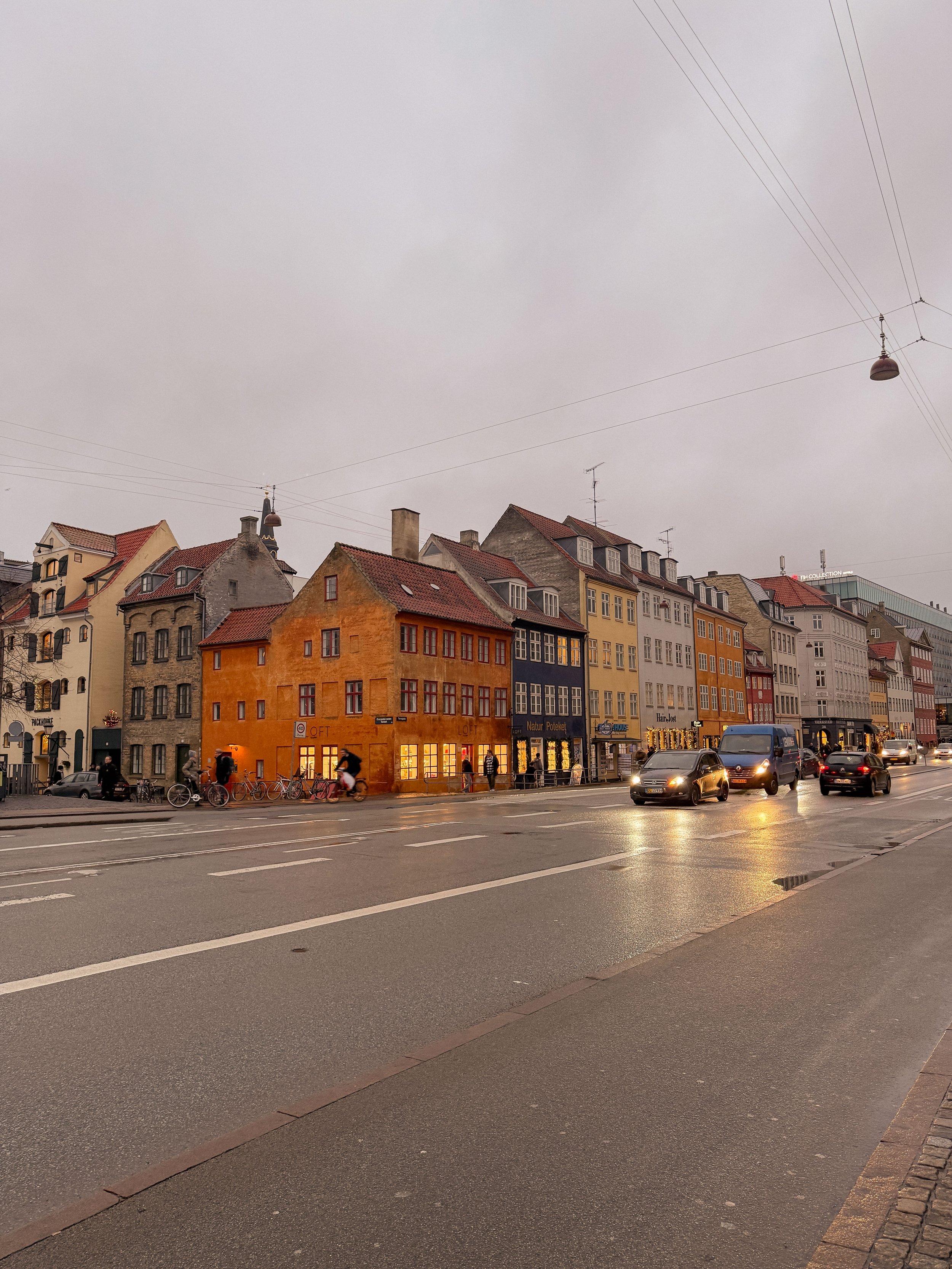 Street Life Along Colourful Buildings in Copenhagen