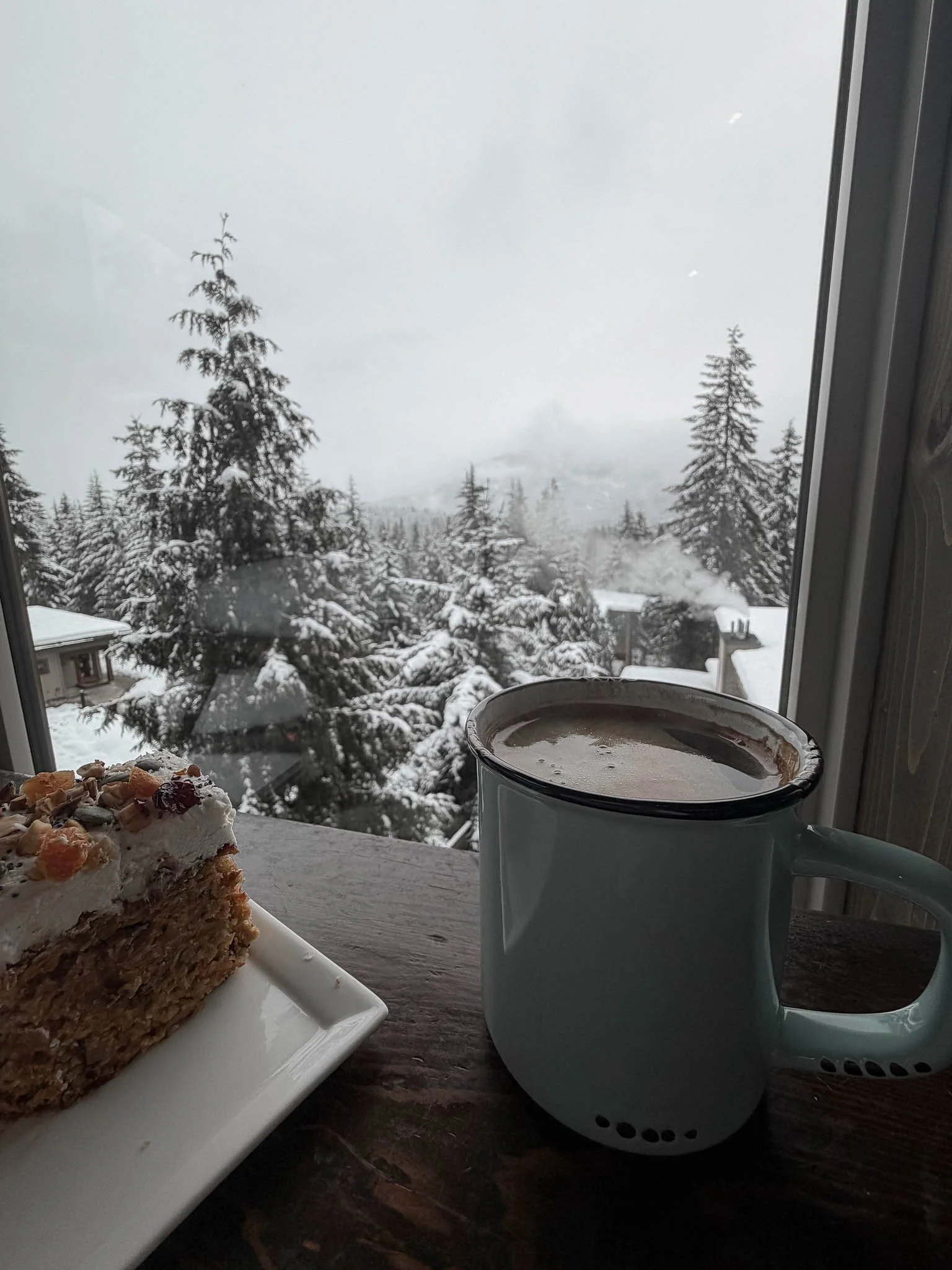 Hot Chocolate and Cake by Snow