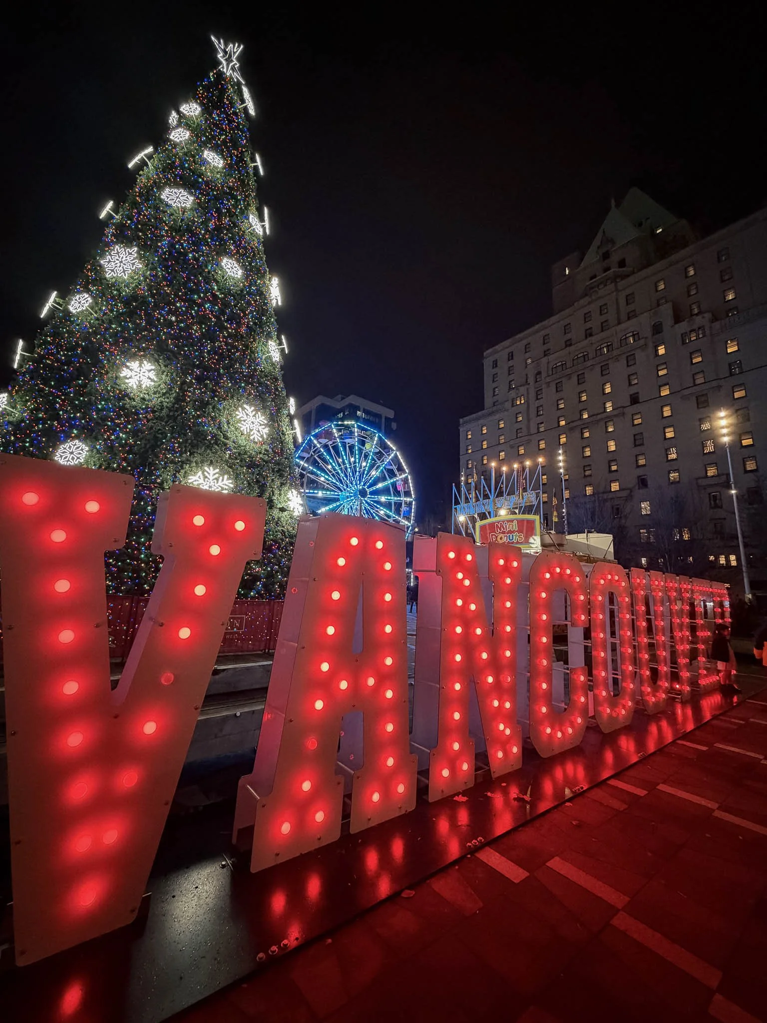 Vancouver Sign in Festive Winter Lights